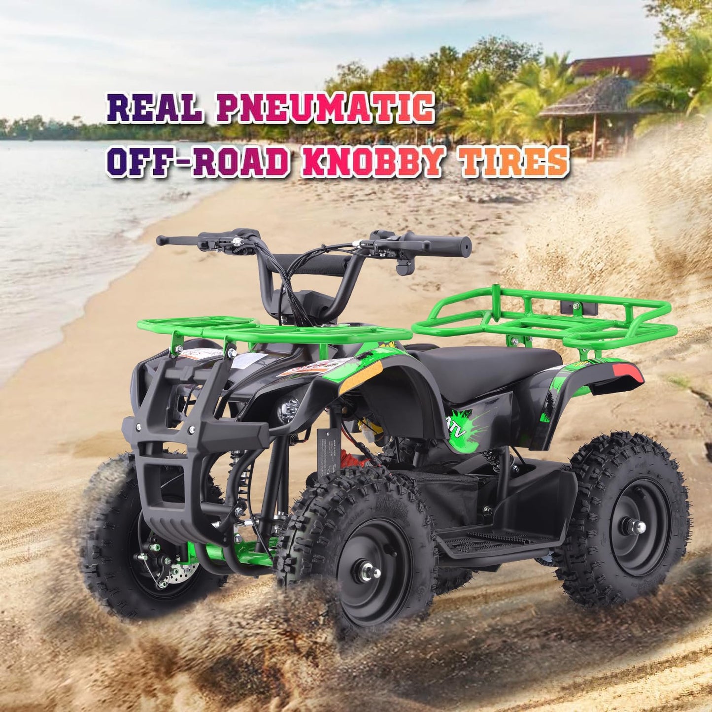 36V 4 Wheelers Electric ATV, Dirt Quad Vehicle Adjustable Speed, Kids Quad Bike 500W 12-15MPH Dual Suspension for Kids Ages 13+ (Green)
