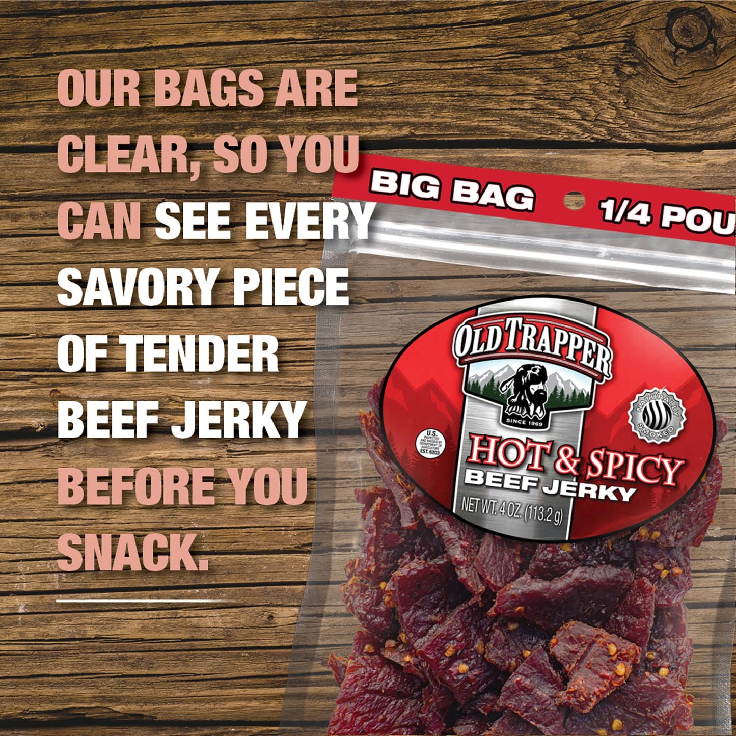 Old Trapper Beef Jerky, Old-Fashioned 10-Ounce Bag, Tender Meat Snacks for Lunches or Between Meals, 11 Grams of Protein, Zero Grams of Fat, and 70 Calories per Ounce (Pack of One)