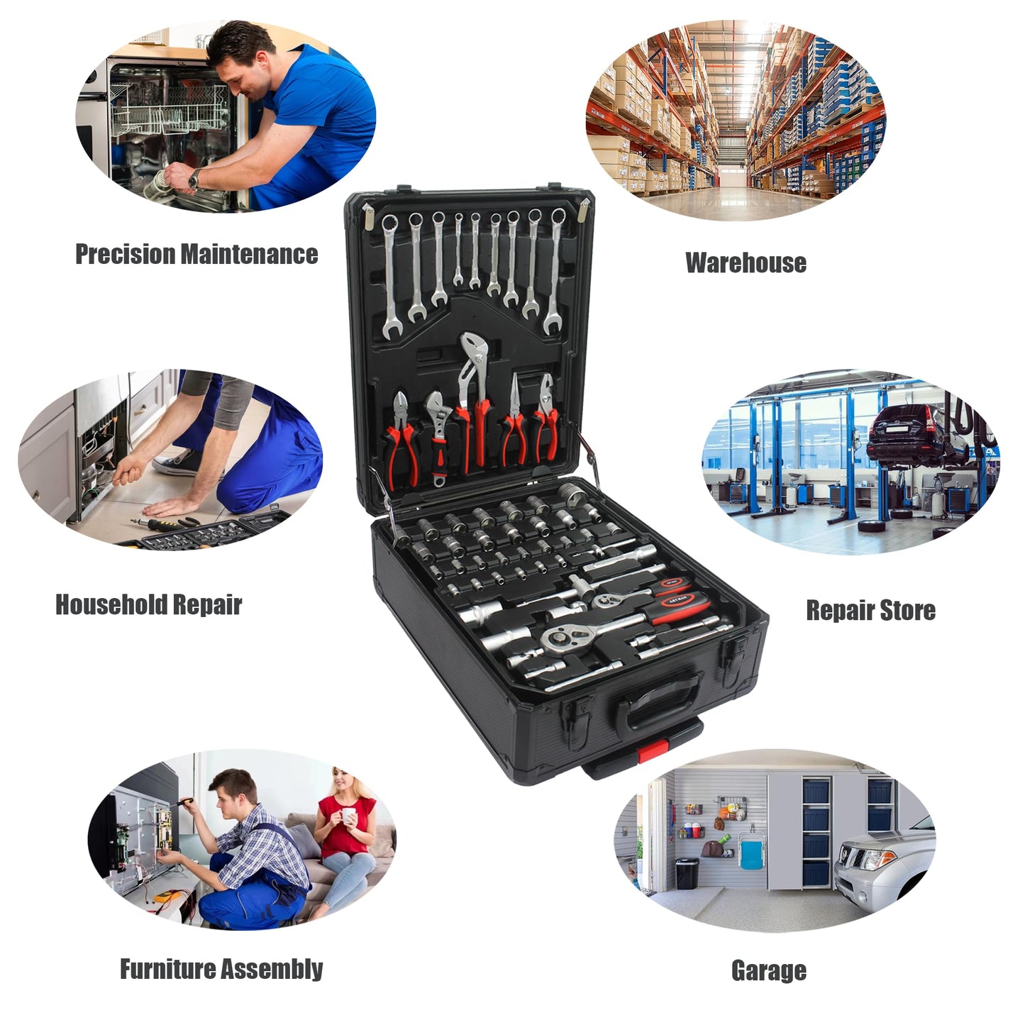 899PCS Tool Set, Household Tool Kit with Rolling Tool Box, Complete Tool Box Set Hand Tool Set with Tool Box, Mechanic Tool Set Rolling Tool Set for Home/Auto Repair Tool Set, Black