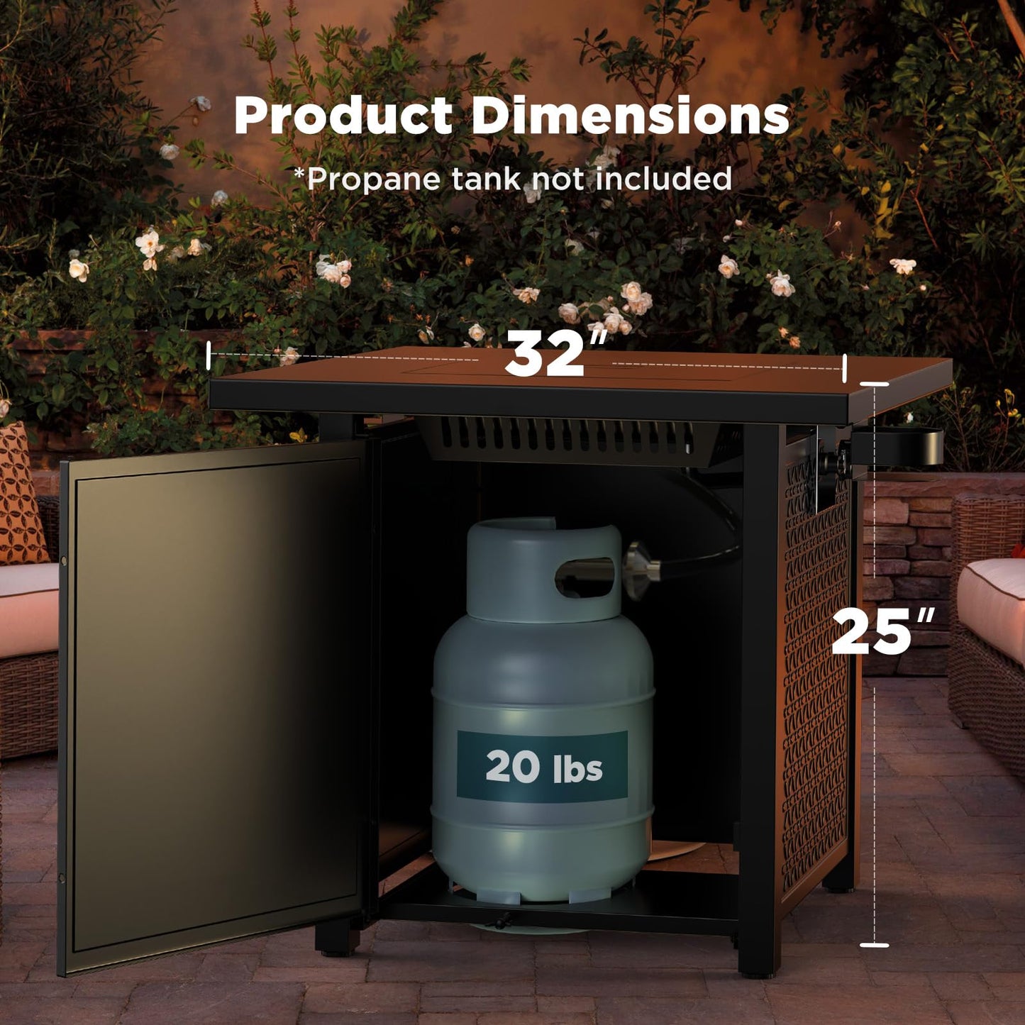 Ciays 28 Inch Propane Fire Pit CSA-Listed Outdoor Fire Pit Table, 50,000 BTU Steel Gas Fire Pits with Lid and Lava Rock, Add Warmth and Ambience to Parties On Patio Deck Garden,Black,CIFPT3-N1