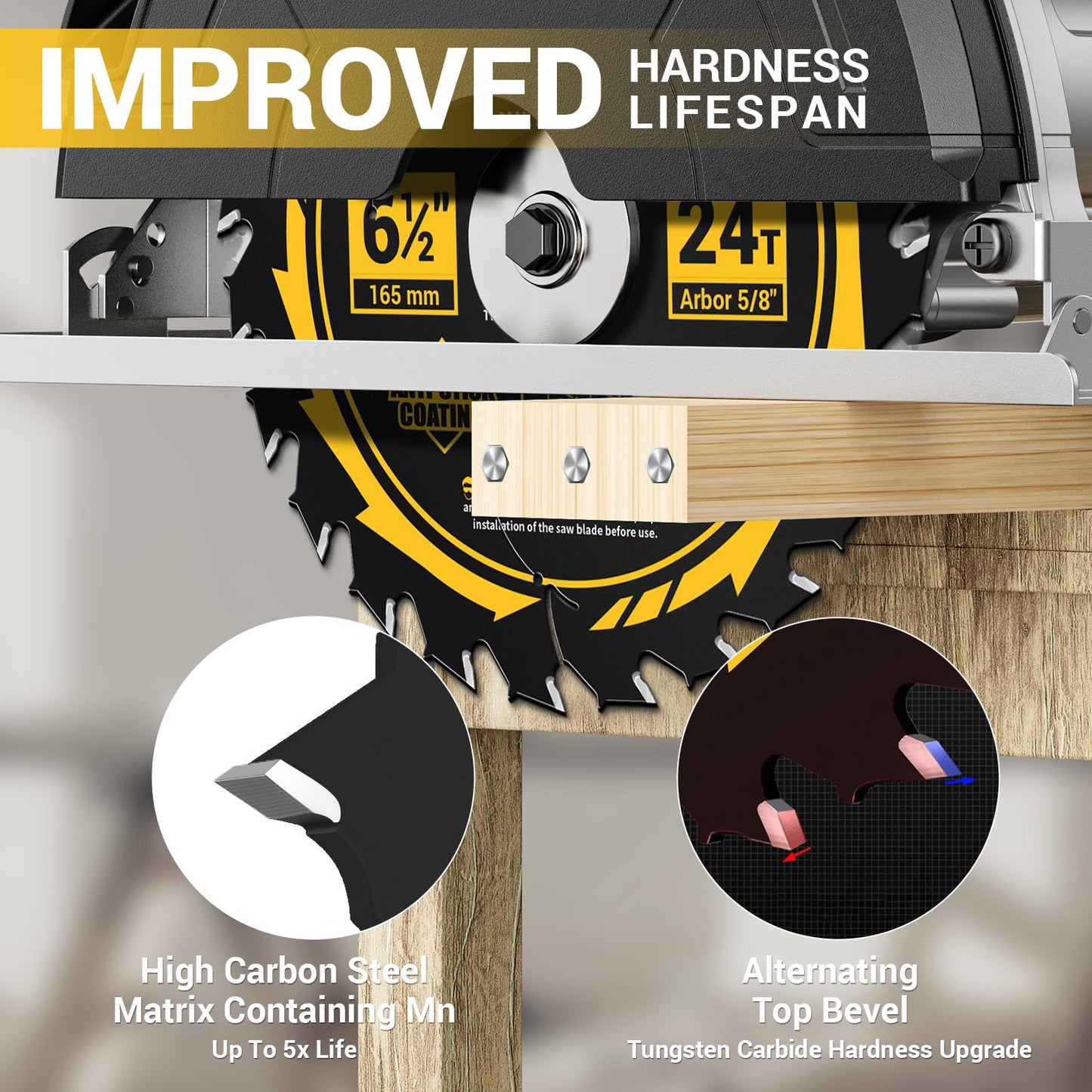 Circular Saw Blade 7-1/4" 24T&40T&60T, Saw Blade with Arbor 5/8", ATB Circular Saw Blade, Professional for Wood Cutting, 3-Pack