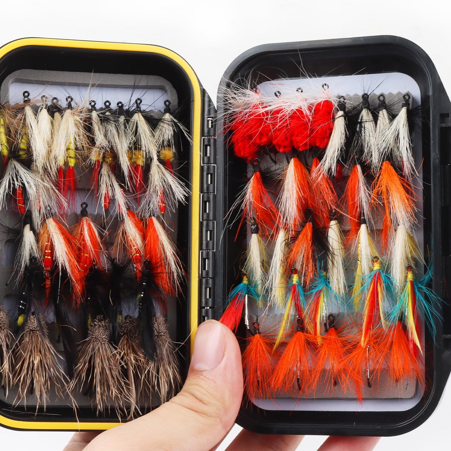 Fly Fishing Flies Assortment Kit Dry Wet Nyphms Tenkara Popper Streamer Woolly Bugger for Trout Bass Salmon Steelhead with Fly Box