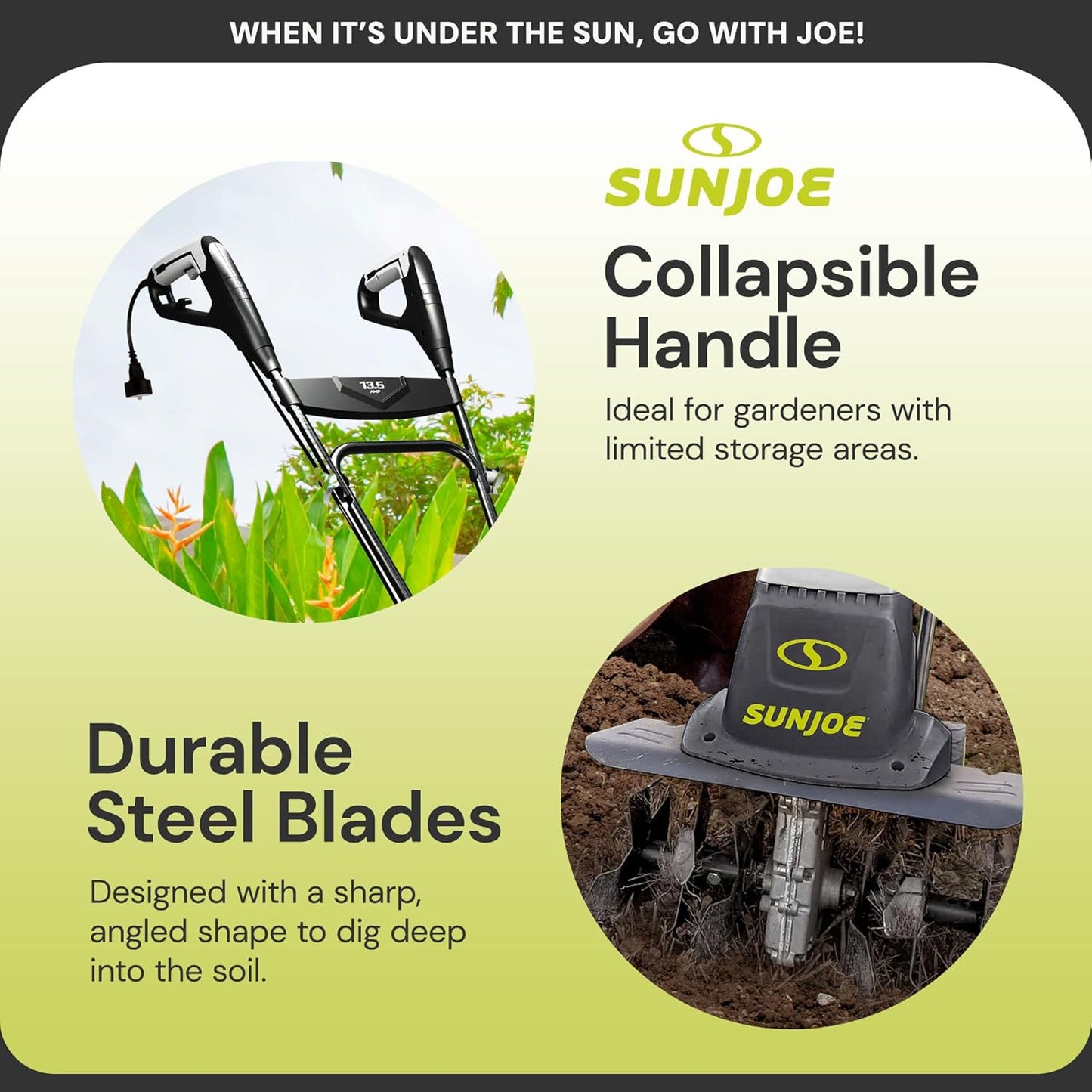 Sun Joe Electric Corded Garden Tiller & Cultivator, Steel Tines, 13.5 Amp, 16 Inch, Black - Heavy Duty Gardening Machine Equipment for Lawn, Yard, & Grass
