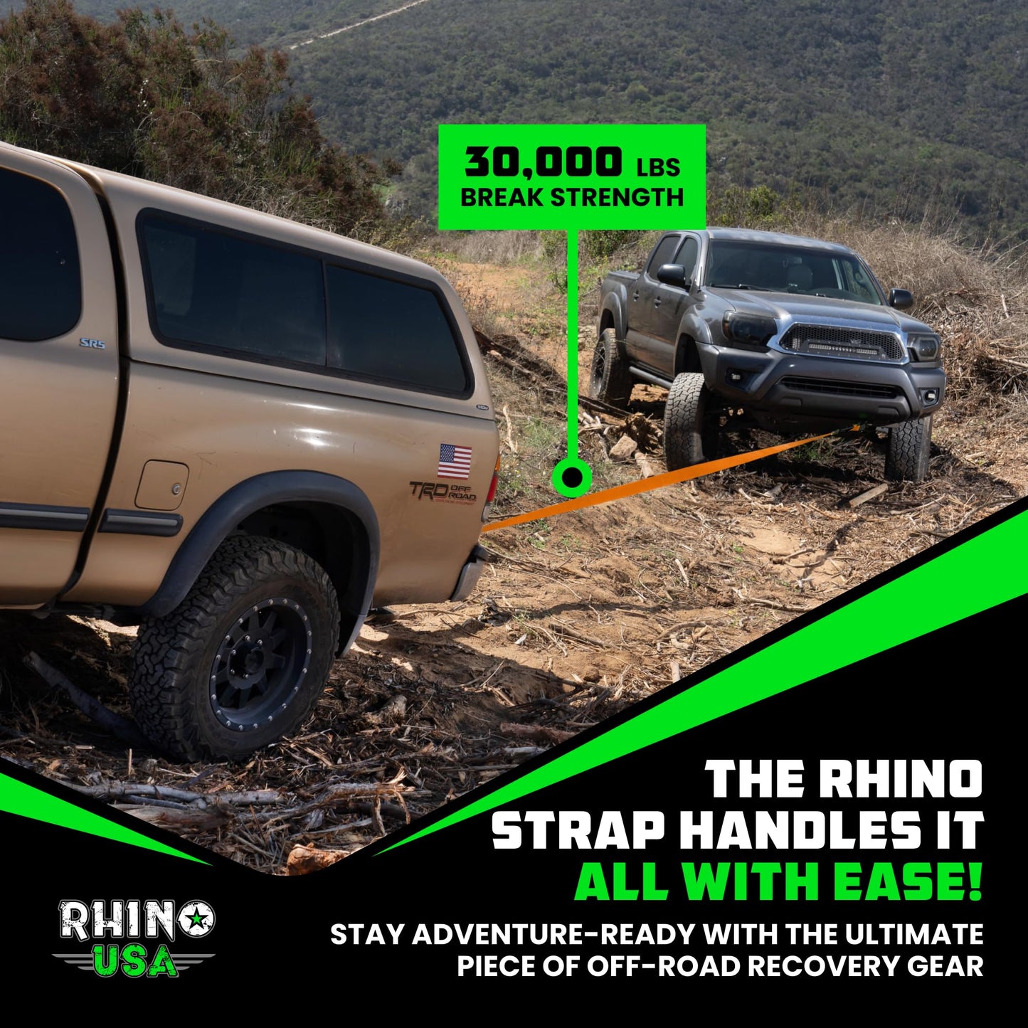 Rhino USA Recovery Tow Strap (3" x 20') - 31,518lb Break Strength - Emergency Recovery Strap Tow Rope for Truck, UTV, ATV & More - Heavy Duty Towing Strap for Offroad 4x4 Use - Compatible with Jeep