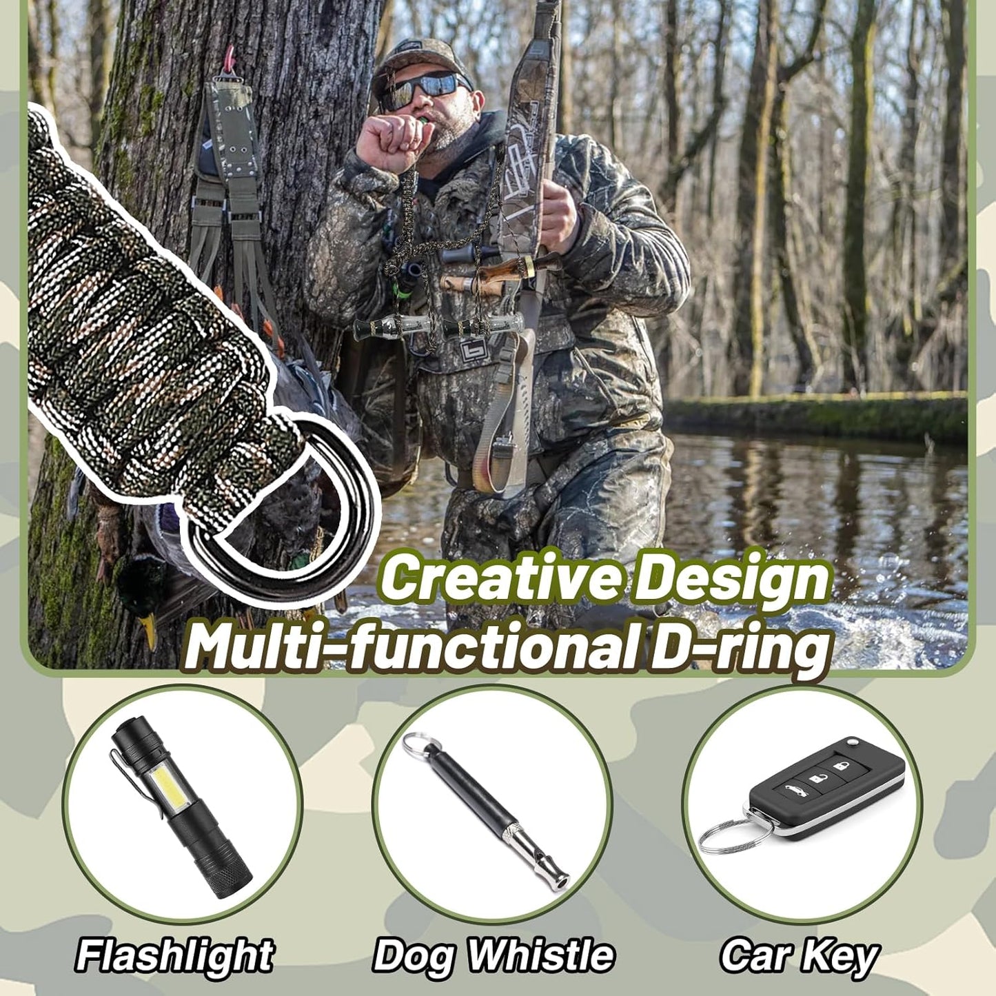 PAMASE Duck Call Lanyard - Duck Whistle Hunting Accessories with 10 Removable Loops, Camo Woven Goose Call Carry, Christmas Outdoor Predator Gear Gifts for Hunter - Without Duck Call