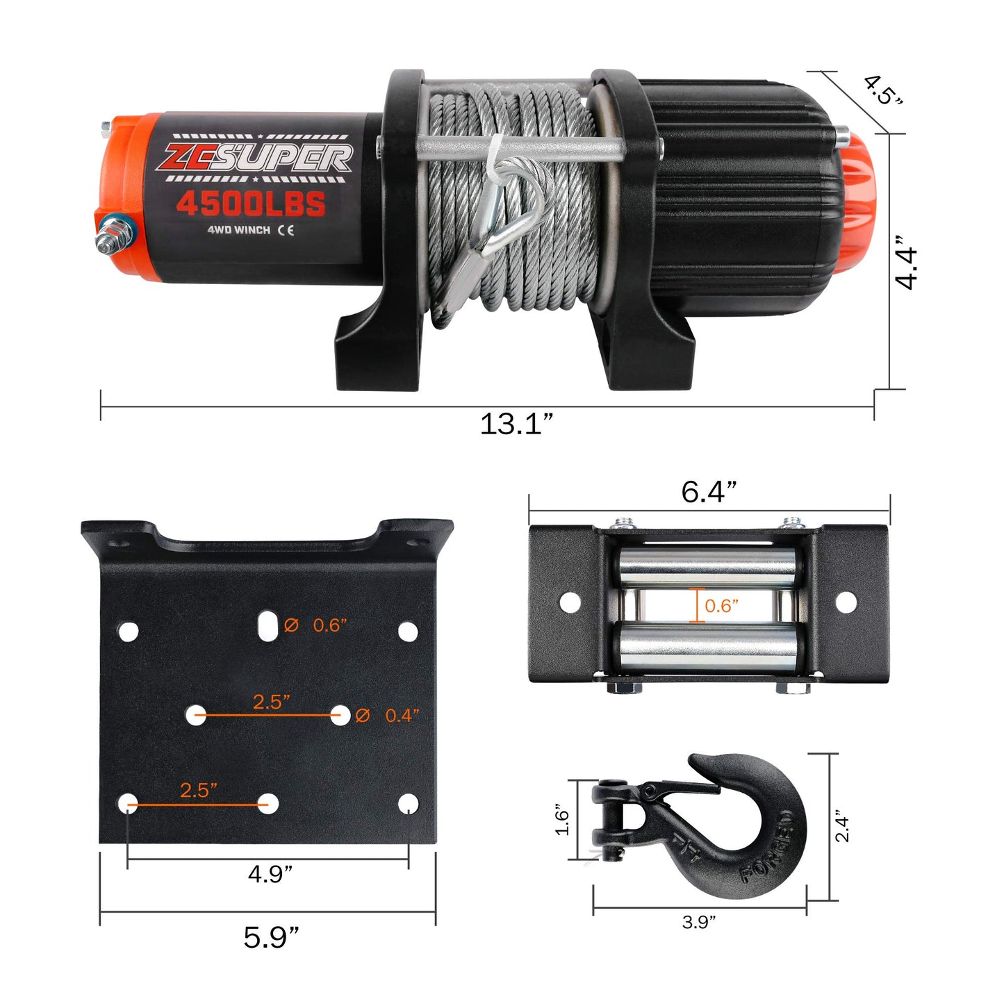 ZESUPER 3000 lb Electric Winch for ATV UTV Trailer Boat Synthetic Rope Winch 12V DC Off Road Towing Winches with Wireless Remote Mounting Bracket