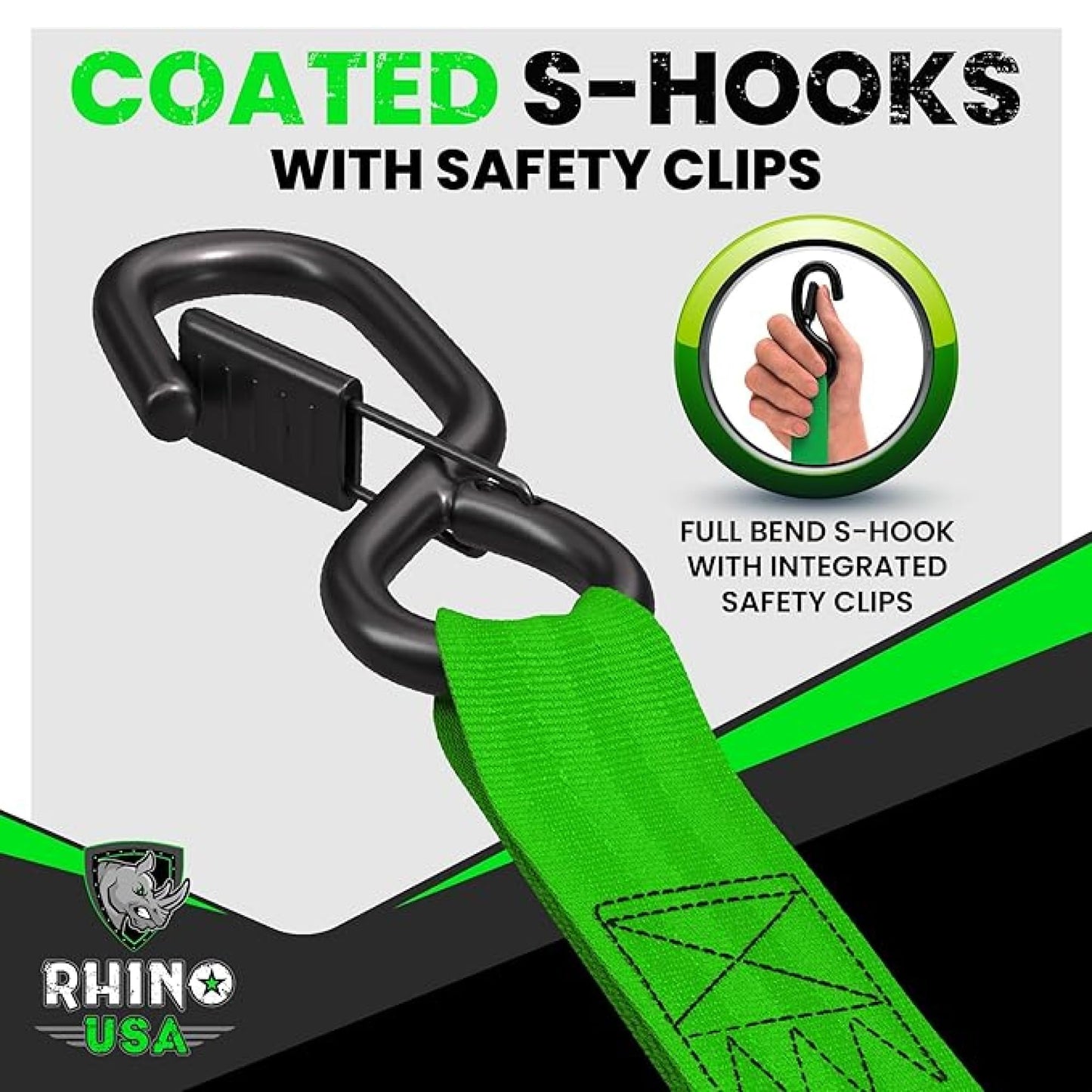 Rhino USA Retractable Ratchet Straps (4-Pack) - 1 Inch x 10 Feet (1,209lb Break Strength) - Heavy Duty Auto Self Retracting Tie Down Straps for Truck, Cargo Trailer, Motorcycle, Rad & More - Black