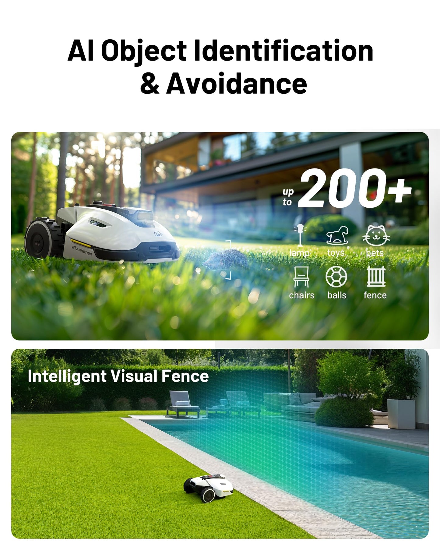 YUKA Mini 500H Robotic Lawn Mower Reception 0.12 Acre, Ultrasense AI Vision+ RTK Positioning, Auto Mapping, App Control, 50% Slope, Cutting Height 2''~3.5'', 15 Mowing Zones