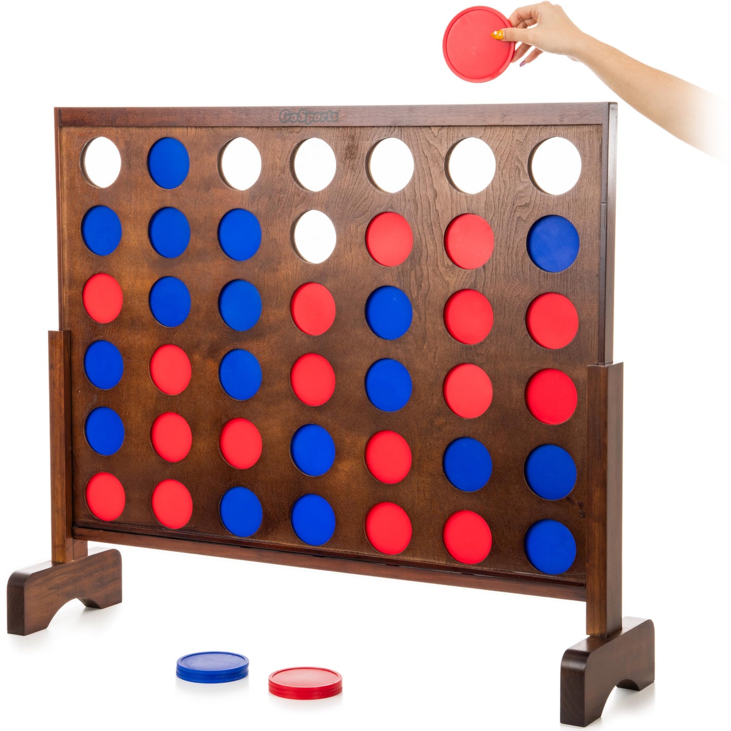 GoSports 3 Foot Width Giant Wooden 4 in a Row Game - Choose Between Classic White or Dark Stain - Jumbo 4 Connect Family Fun with Coins, Case and Rules