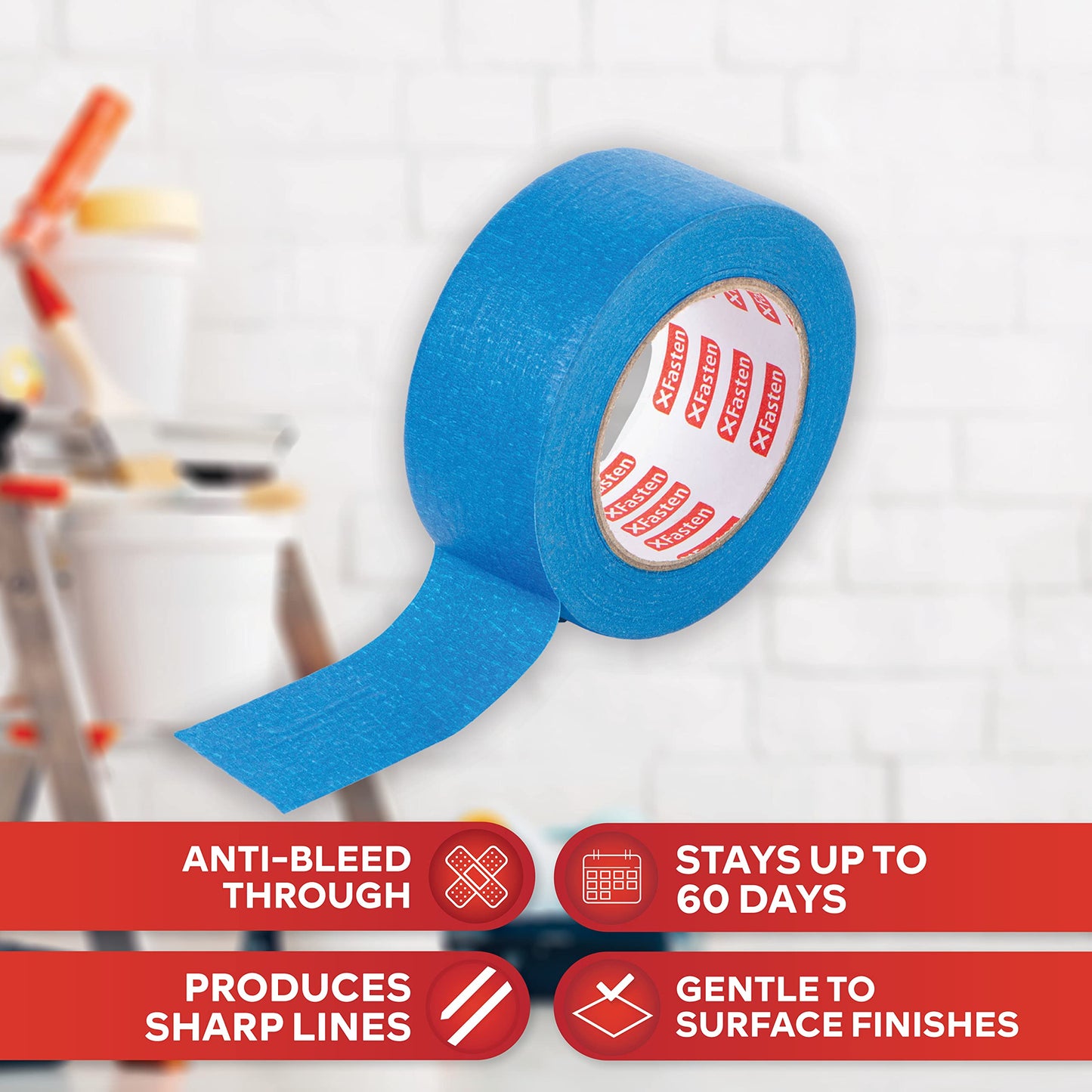 XFasten Blue Painters Tape Bulk 3-Inch x 60-Yards (12-Pack, 2160ft Total) Wall Safe Painters Tape 3 Inch Wide, Blue Masking Tape Bulk, Paint Tape for Walls, Painting, Automotive