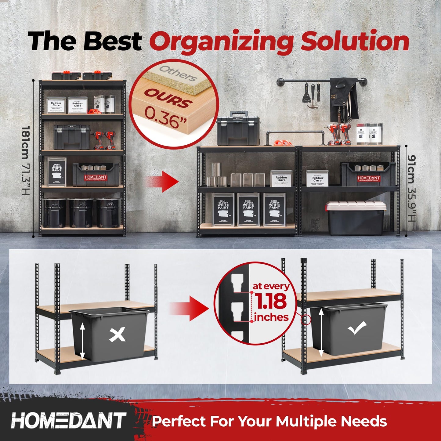 HOMEDANT 5 Tier Laminated Boltless Heavy Duty Garage Storage Adjustable Wide Size Metal Shelving Unit Utility Rack Shelves Organization Multipurpose Shelf Shed Warehouse 47.7"W x 24.1"D x 71.3"H 2Pack