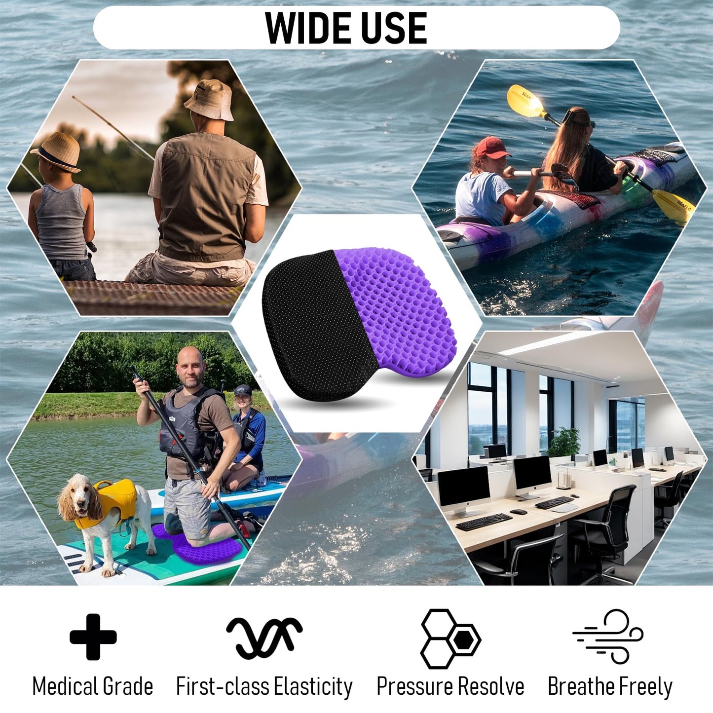 Kayak Seat Cushion, Thicken Anti Slip Waterproof Gel Kayak Seat, Portable Canoe Rowing Rubber Dinghy Pad for Stadium Sit in Kayak Inflatable Fishing Kayak Canoe Kayak Accessories