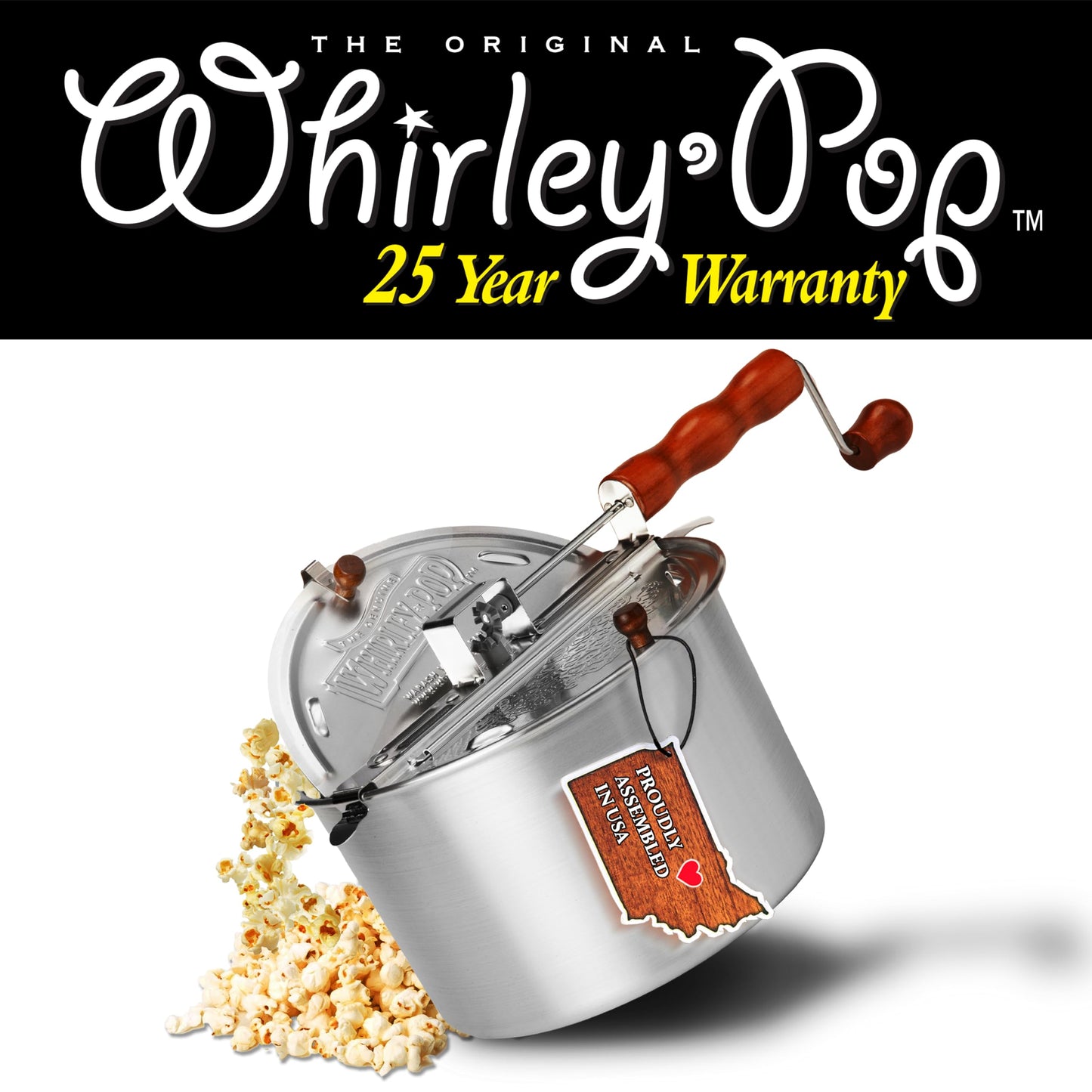 Original Whirley Pop Popcorn Maker - Wabash Valley Farms Gourmet Popcorn Popper, Aluminum Pot With Nylon Gears, 3-Minute Stove Top Popper, Home Movie Night (Silver)