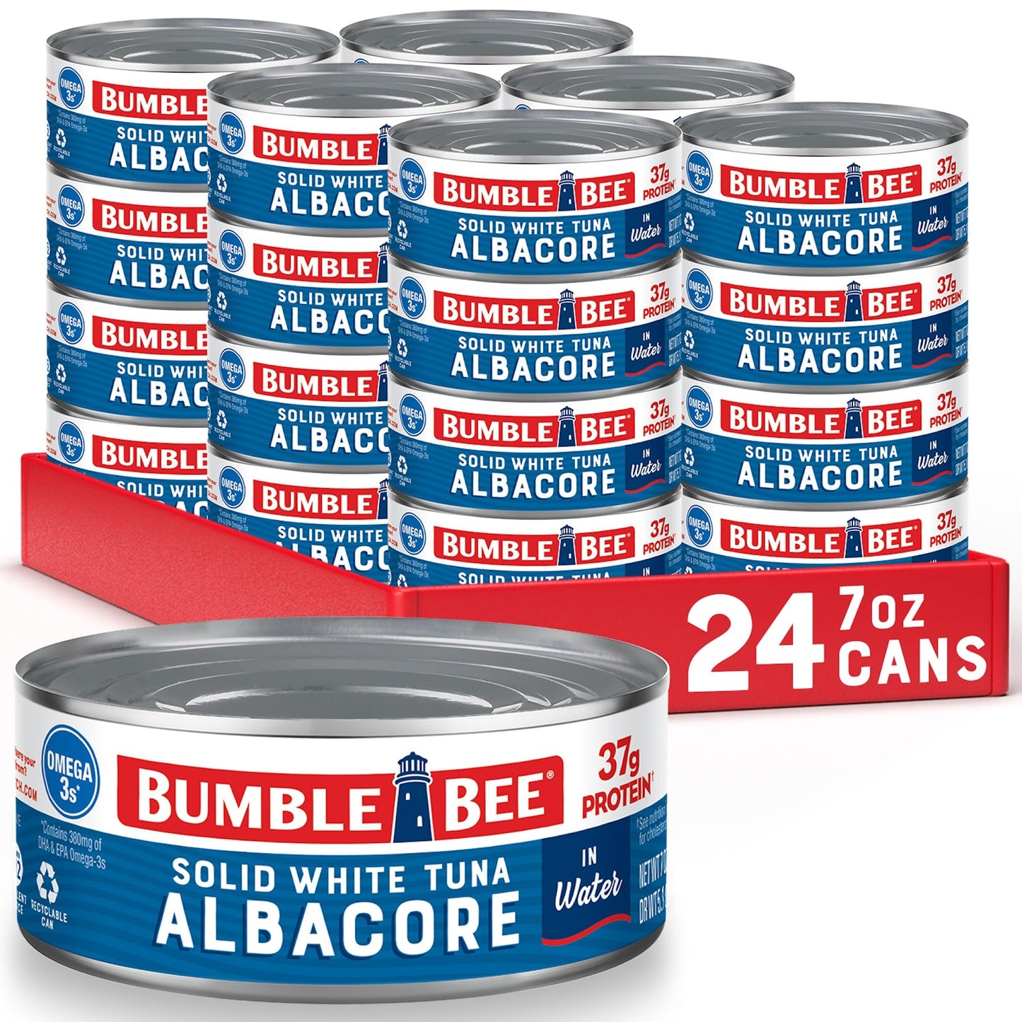 Bumble Bee Solid White Albacore Tuna in Water, 5 oz Can (Pack of 8) - Wild Caught Tuna - 29g Protein per Serving, High in Omega-3s - Non-GMO Project Verified, Gluten Free, Kosher