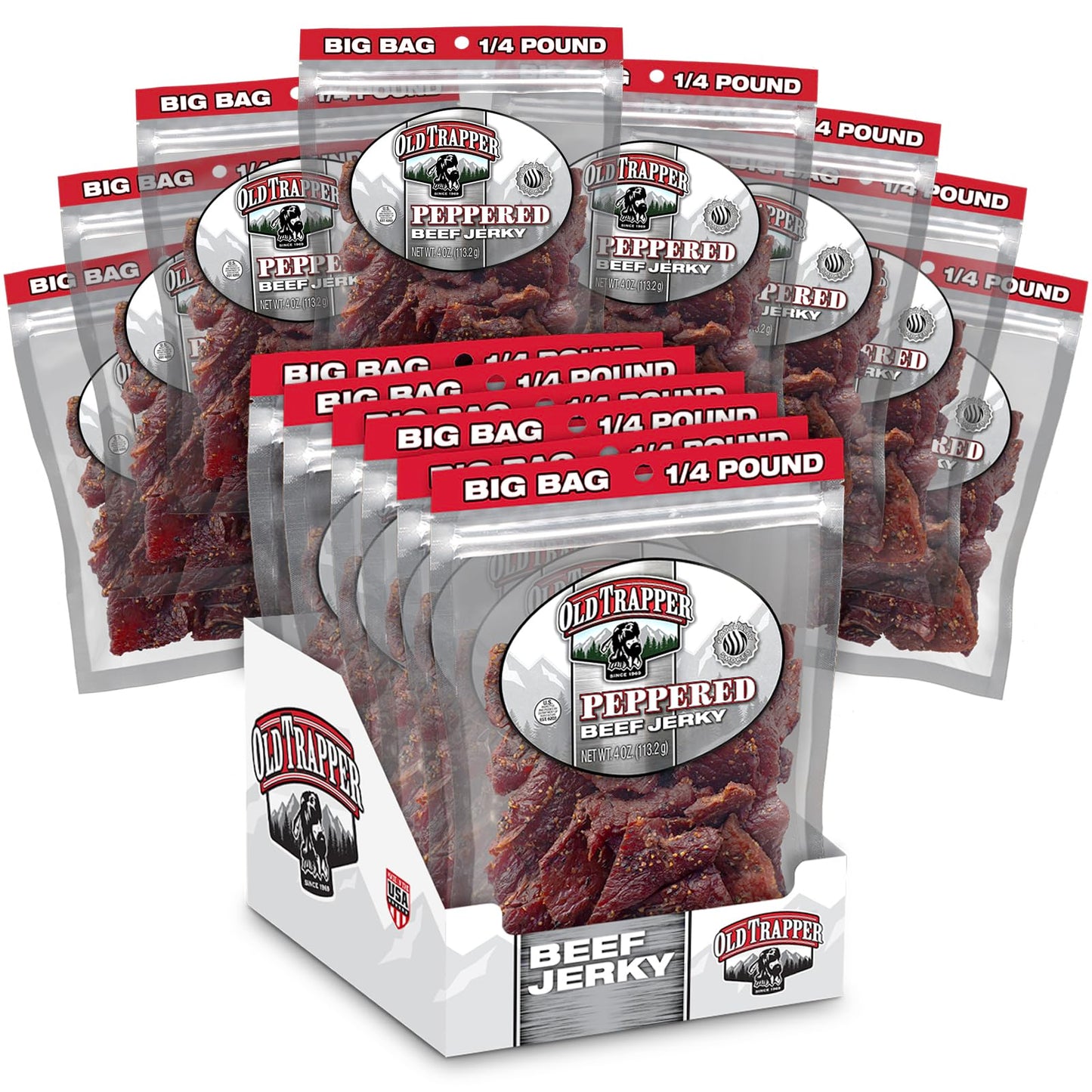 Old Trapper Beef Jerky, Old-Fashioned 10-Ounce Bag, Tender Meat Snacks for Lunches or Between Meals, 11 Grams of Protein, Zero Grams of Fat, and 70 Calories per Ounce (Pack of One)