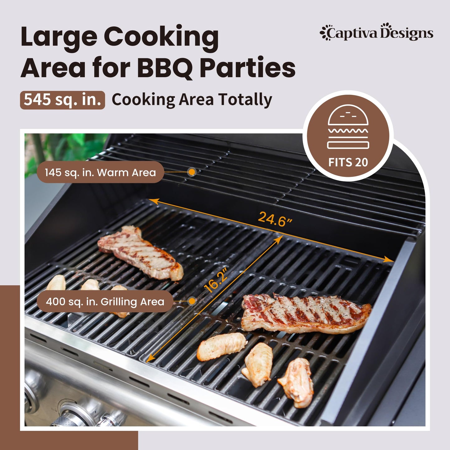 Captiva Designs 4-Burner Propane Gas BBQ Grill with Side Burner & Porcelain-Enameled Cast Iron Grates, 42,000 BTU Output Stainless Steel Grill for Outdoor Cooking Kitchen and Patio Backyard Barbecue