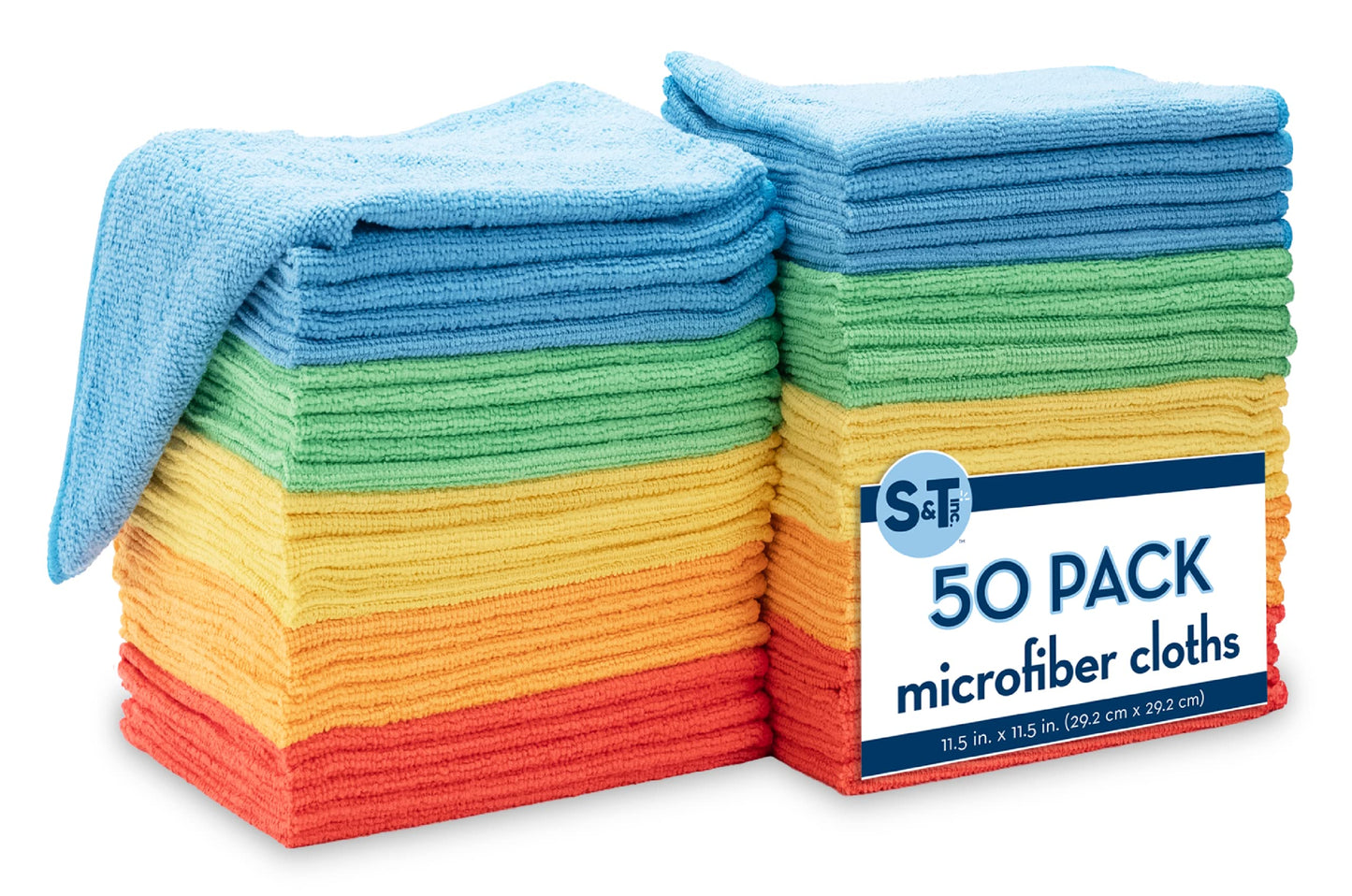 S&T INC. 50 Pack Microfiber Cleaning Cloth, Bulk Towels for Home, Reusable Microfiber Towels for Cars, Cleaning Rags, Assorted, 11.5 Inches x 11.5 Inches, 50 Count