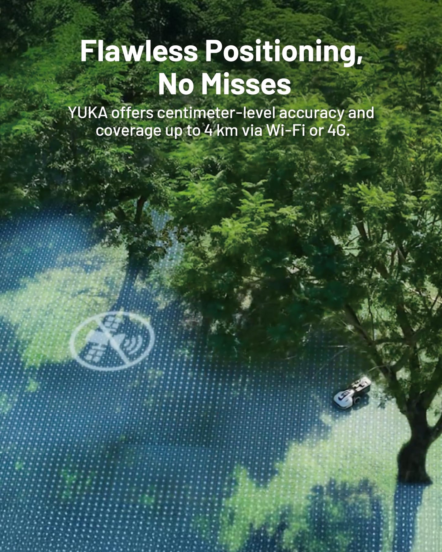 YUKA Mini 500H Robotic Lawn Mower Reception 0.12 Acre, Ultrasense AI Vision+ RTK Positioning, Auto Mapping, App Control, 50% Slope, Cutting Height 2''~3.5'', 15 Mowing Zones