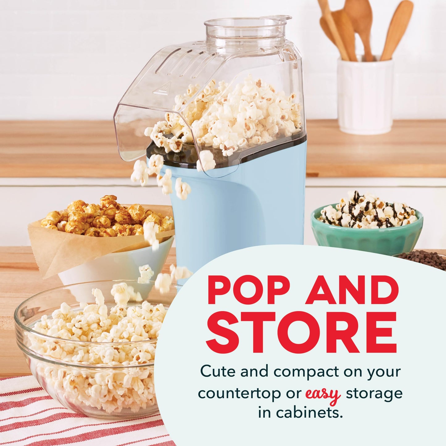 DASH Hot Air Popcorn Popper Maker with Measuring Cup to Portion Popping Corn Kernels + Melt Butter, 16 Cups - Red