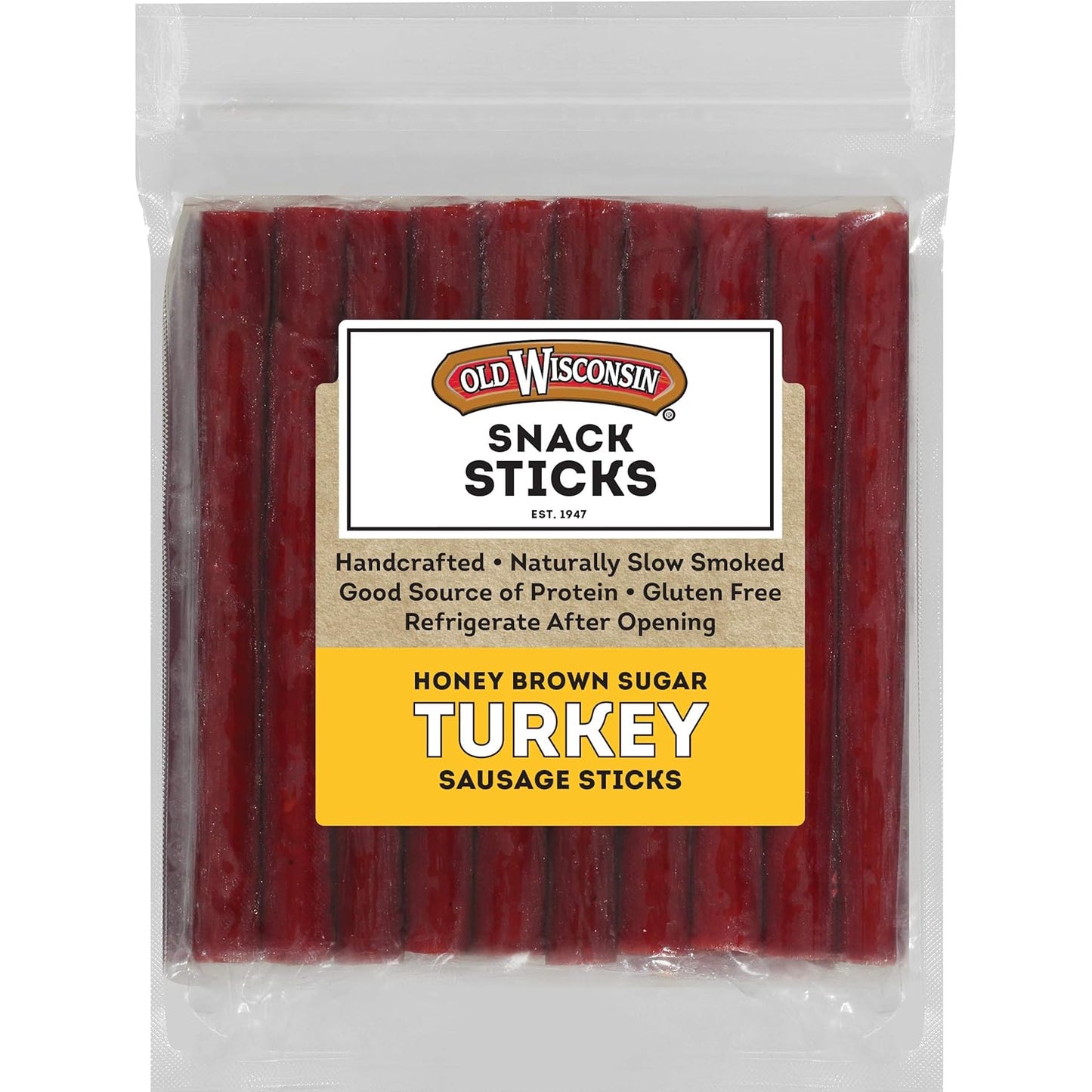 Old Wisconsin Honey Brown Sugar Turkey Sausage Snack Sticks, Naturally Smoked, Ready to Eat, High Protein, Low Carb, Keto, Gluten Free, 16 Ounce Resealable Package, Honey Turkey
