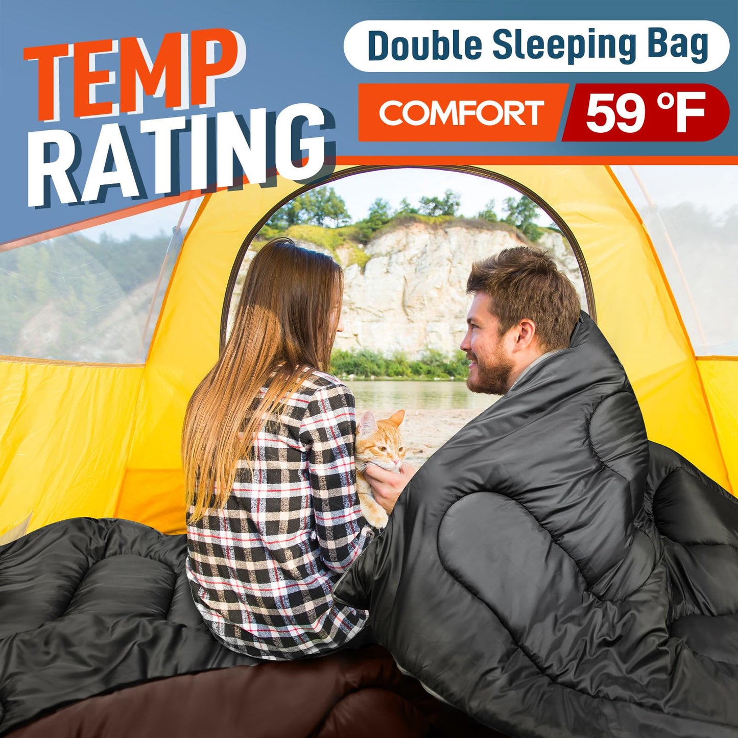 MEREZA Double Sleeping Bag for Adults Mens with Pillow, XL Queen Size Two Person Sleeping Bag for All Season Camping Hiking Backpacking 2 Person Sleeping Bags for Cold Weather & Warm