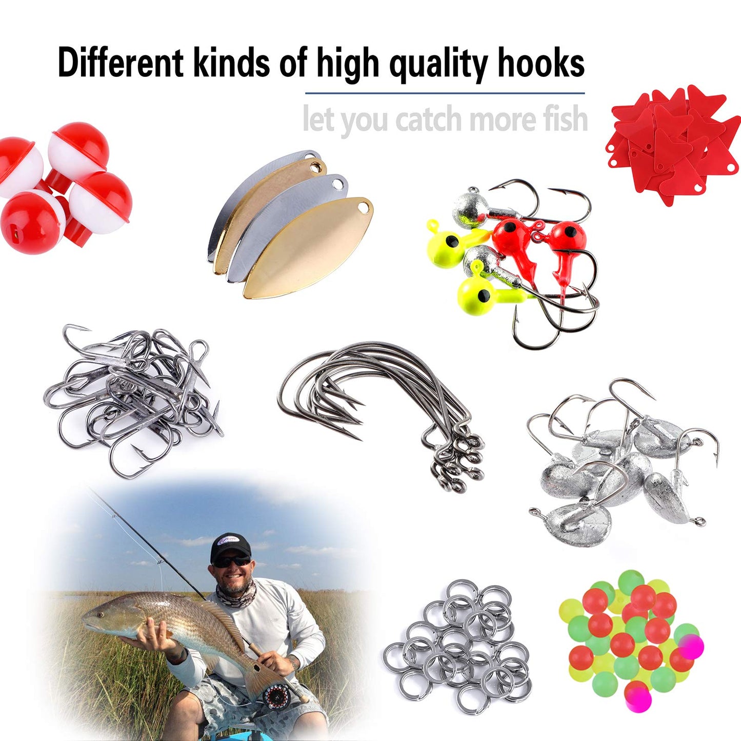 TOPFORT 187/343pcs Fishing Accessories Kit, Organized Fishing Tackle Box with Tackle Included, Fishing Hooks, Fishing Weights Sinkers, Fishing Gear and Equipment, Fishing Gift for Men