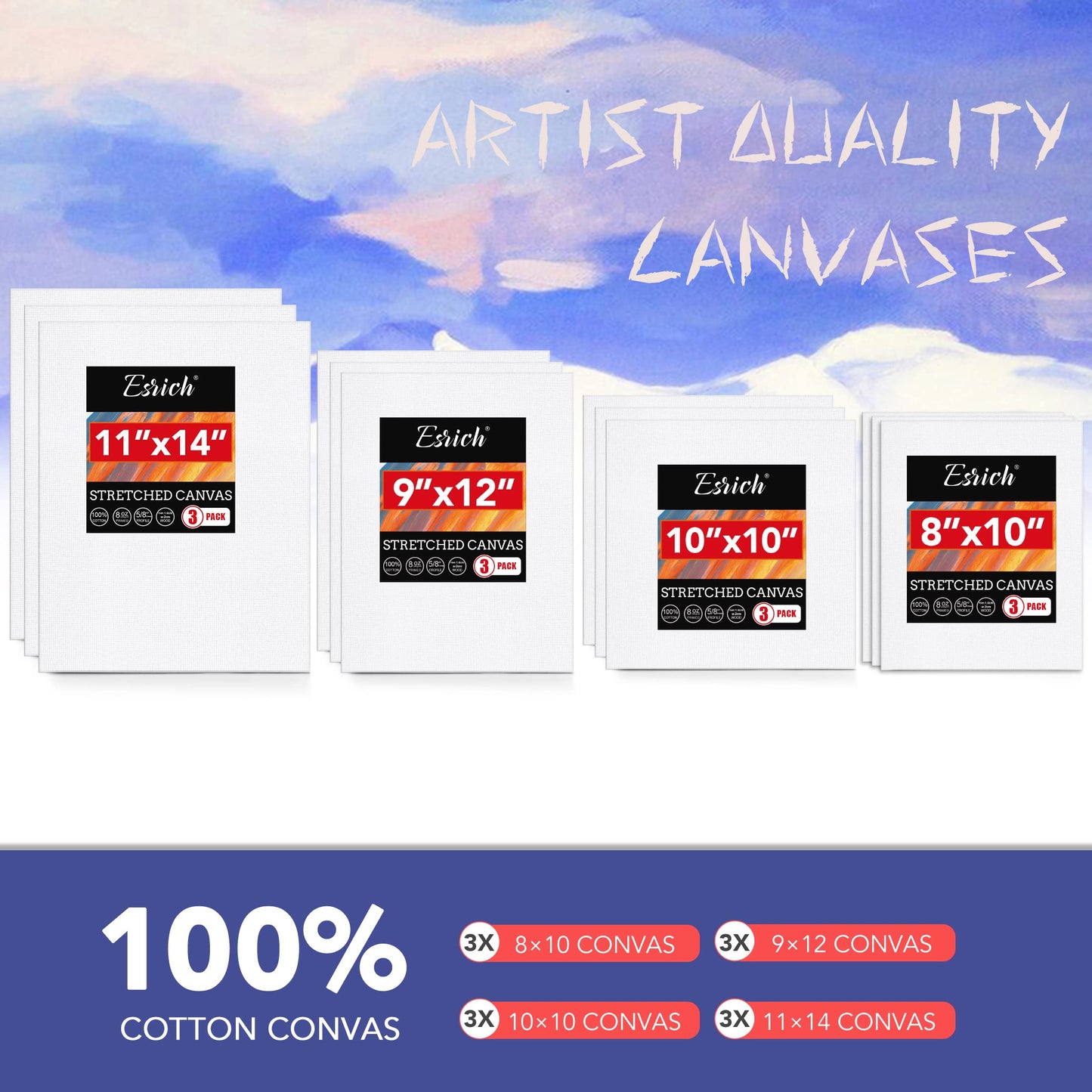ESRICH Professional Acrylic Paint Set, 60PCS with Painting Brushes,Acrylic Paints,Easel,4 Sizes Blank Canvases,Palette, Paint Knives,Brush Cup and Art Sponges for Adults Hobbyists and Beginners