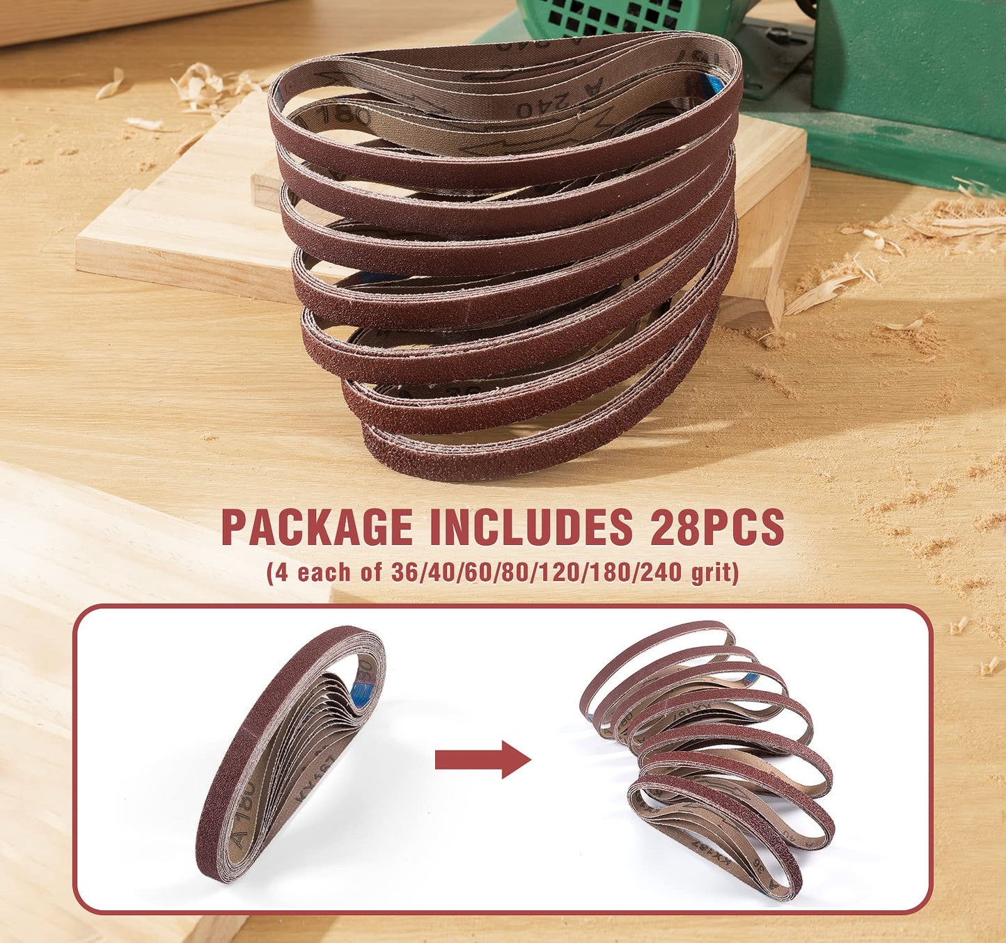 S SATC 3x18 Sanding Belts 20PCS Belt Sander Paper Aluminum Oxide (3 Each of 60/80/120/150/240/400 Grits & 2 of 40 Grits) Ideal for Wood Metal Paint Sanding