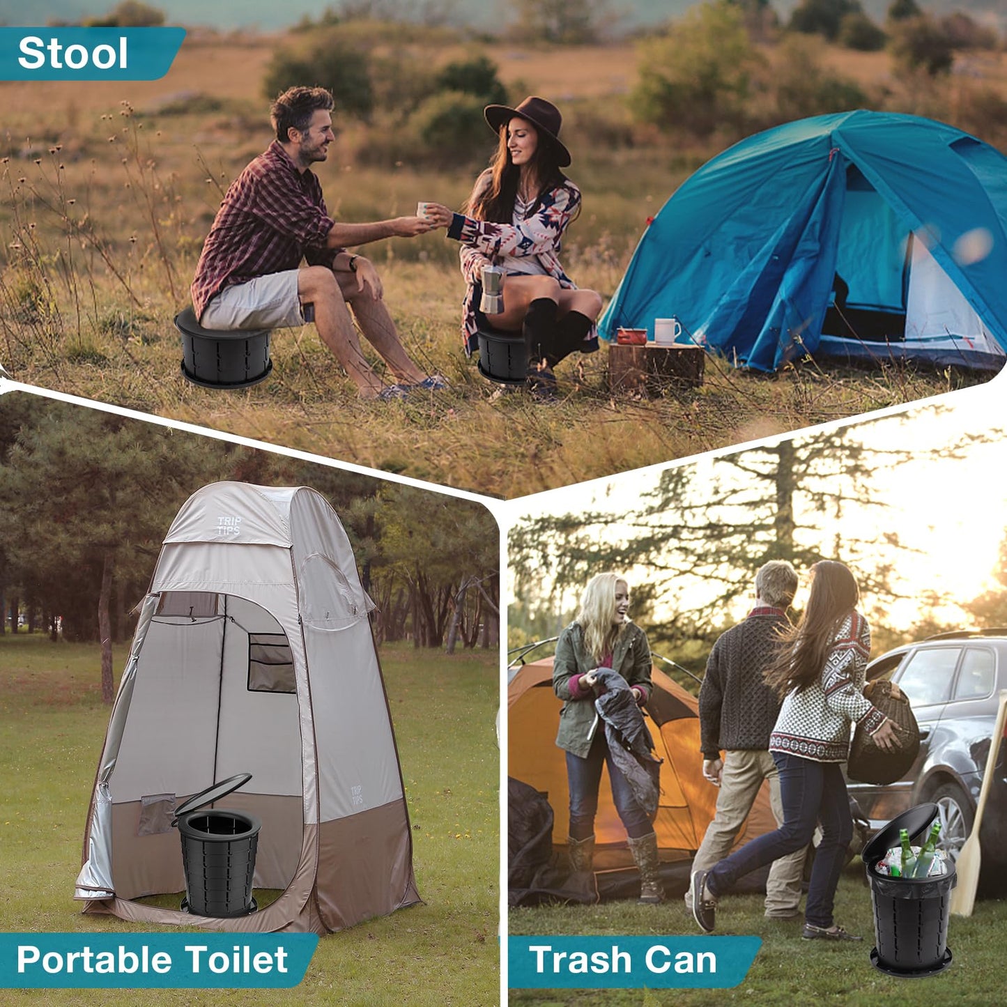 TRIPTIPS Upgrade Retractable Portable Toilet Travel Toilet Adjustable Height Camping Toilet Portable Potty for Adults Kids, Foldable Portable Toilet for Camping/Car