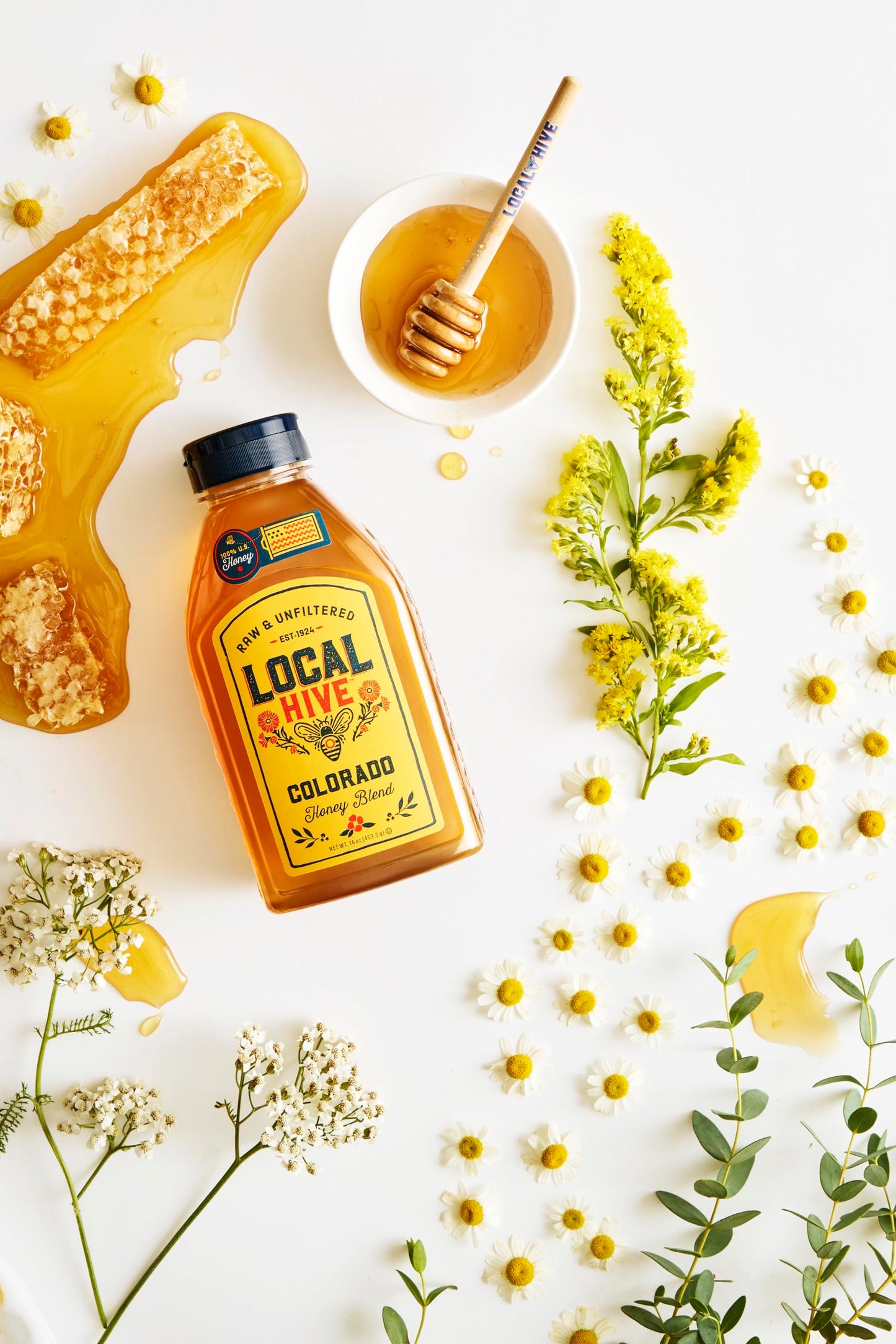 Local Hive Midwest Raw Unfiltered Honey – 16 oz, 100% Pure US Honey, Sourced from American Bees and Beekeepers - Natural Sweetener, Ideal for Tea, Baking, and Cooking