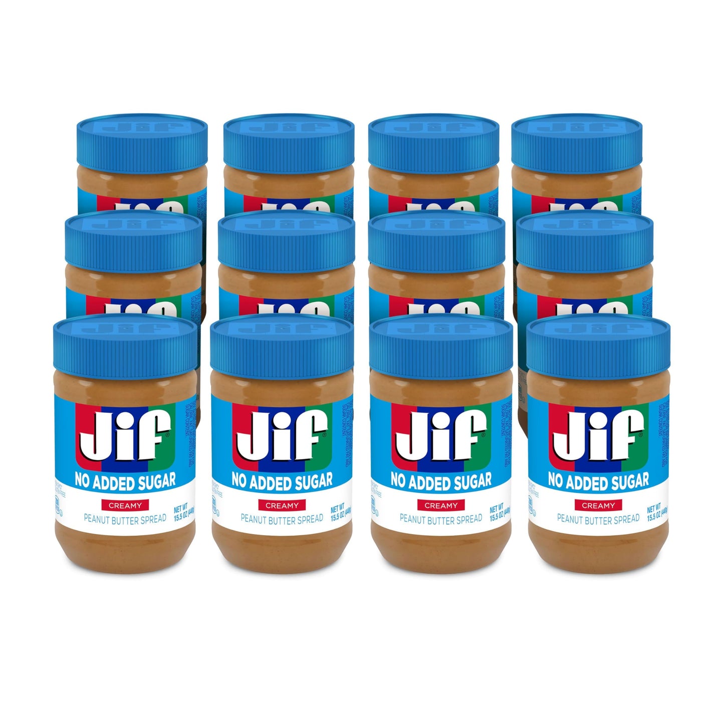 Jif No Added Sugar Creamy Peanut Butter Spread, 33.5 Ounces (Pack of 8), Smooth, Creamy Texture, No Stir Peanut Butter Spread