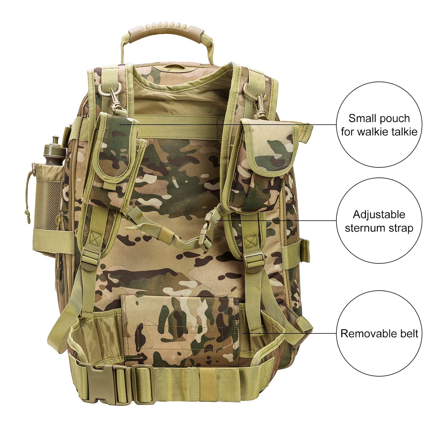 Large Tactical Backpack for Men Military Backpack with DIY System for Travel, Work,Camping,Hunting,Hiking,Sports (GREEN)