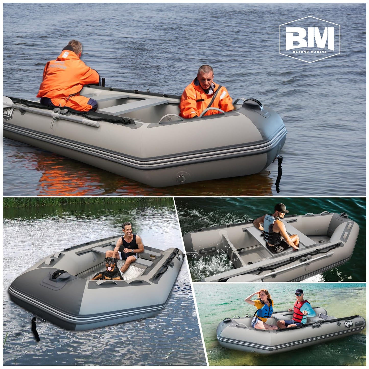 BEYOND MARINA Inflatable Dinghy Boat - 3-5 Person Inflatable Boat for Adults Heavy Duty Dinghies with Aluminum Oars, Floor Panels