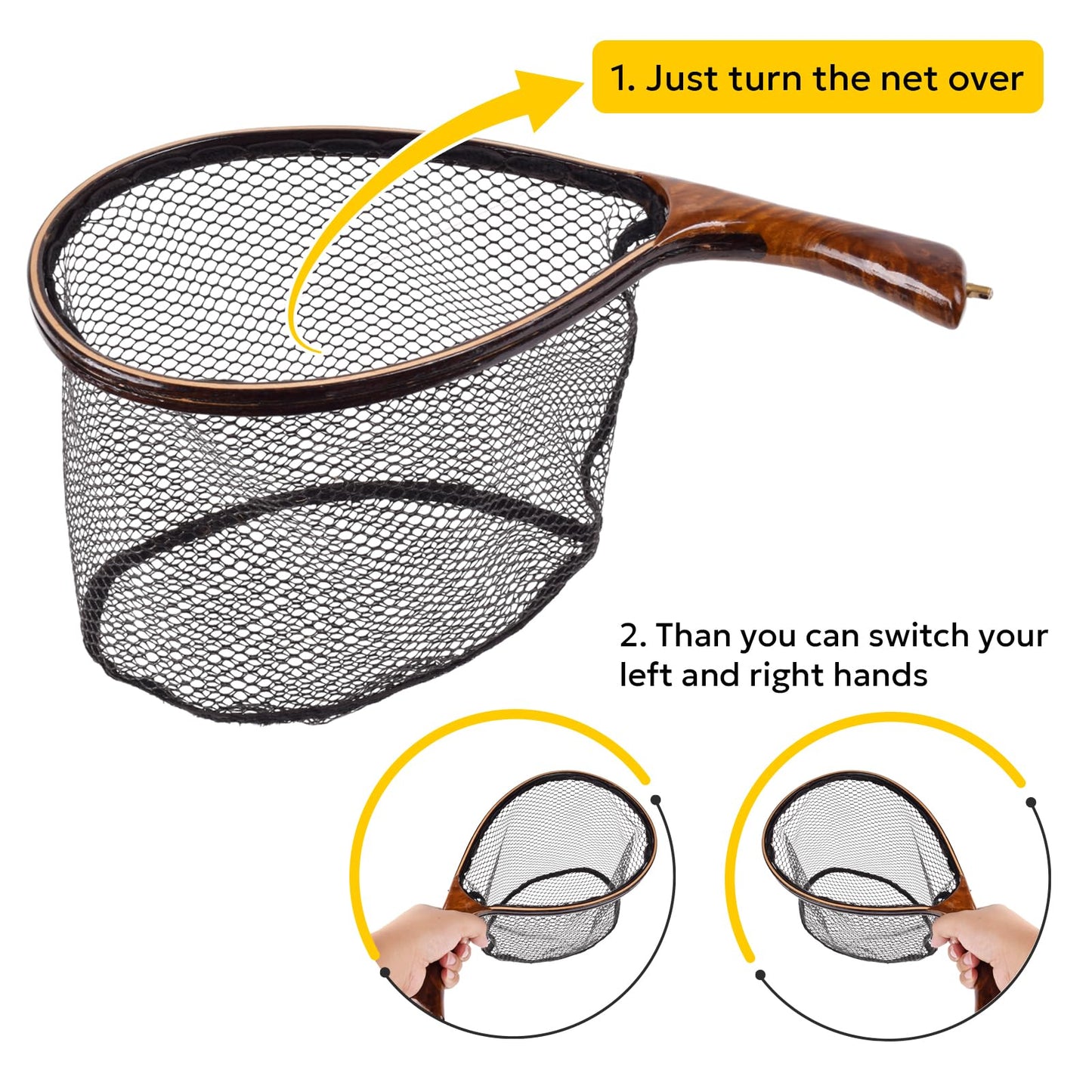 SF Fly Fishing Landing Net Soft Rubber Mesh Trout Net Catch and Release Net