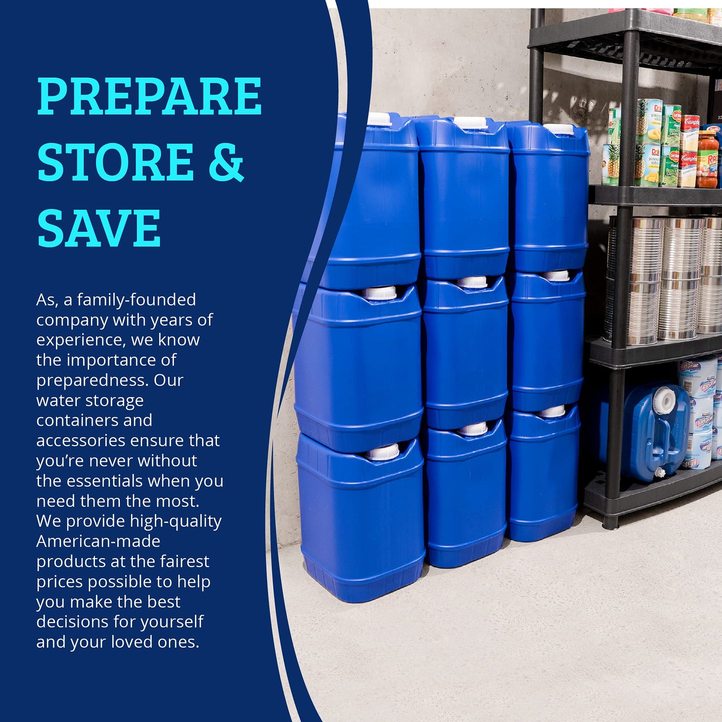 5-Gallon Stackable Water Storage Containers, Emergency Water Storage for Camping and Disaster Preparedness, 40 Gallons