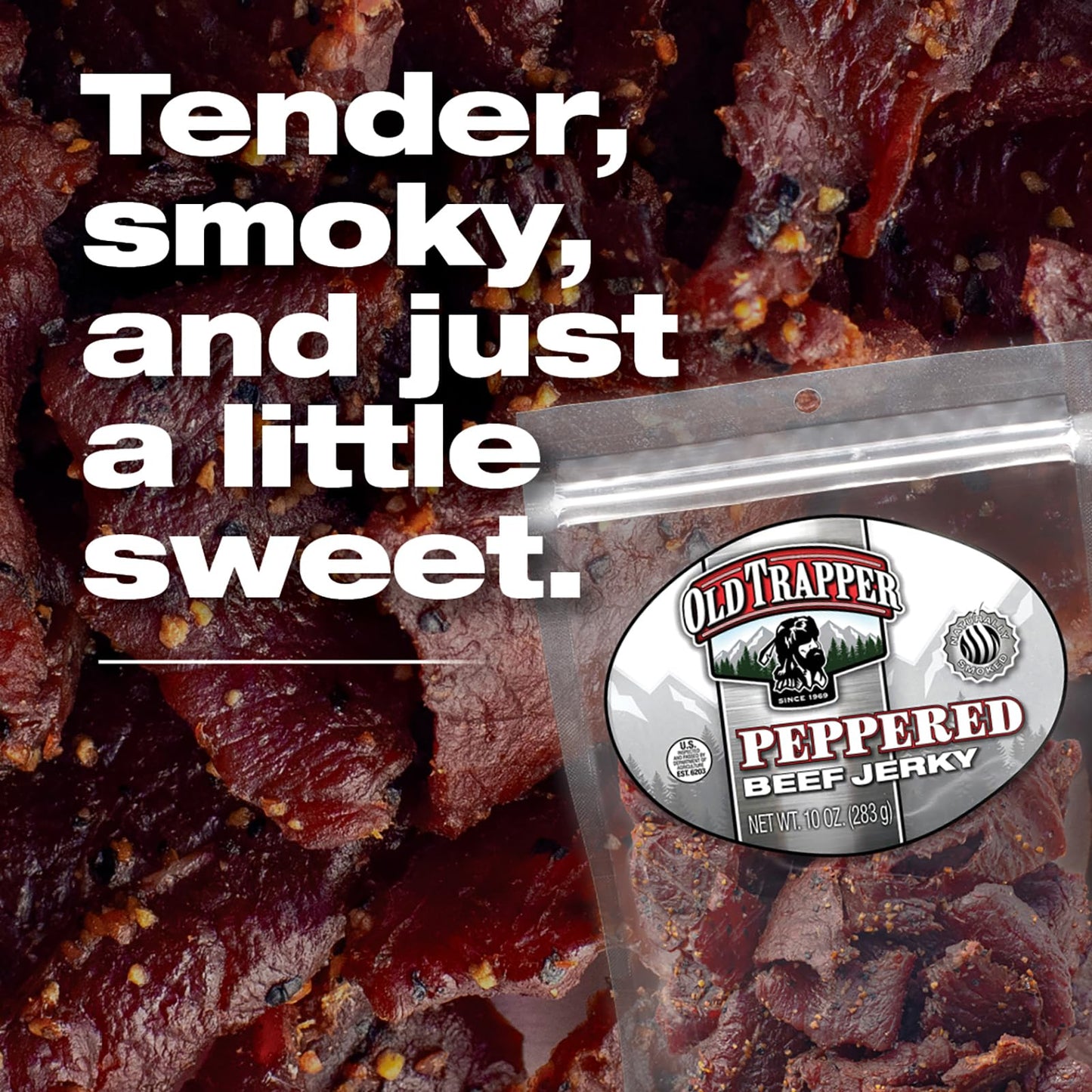 Old Trapper Beef Jerky, Old-Fashioned 10-Ounce Bag, Tender Meat Snacks for Lunches or Between Meals, 11 Grams of Protein, Zero Grams of Fat, and 70 Calories per Ounce (Pack of One)