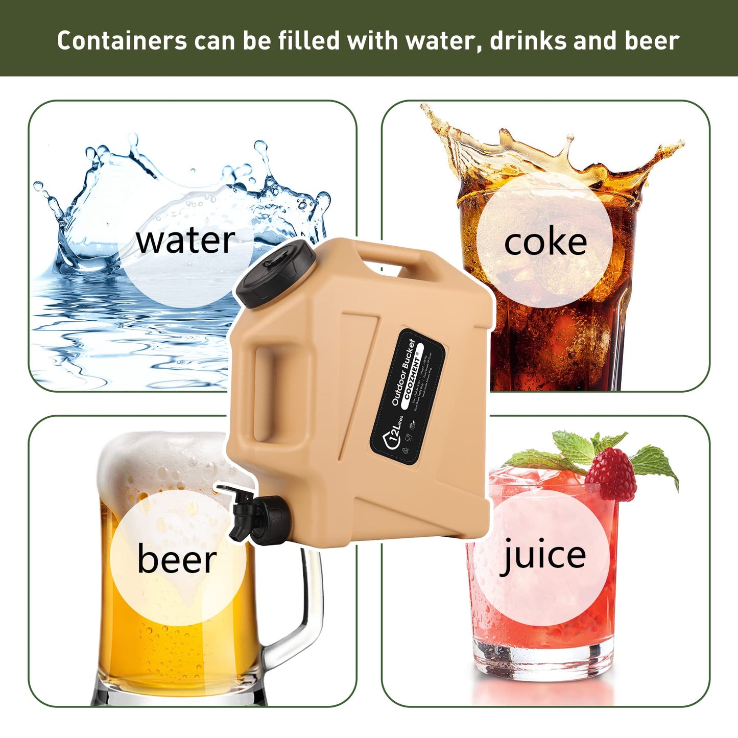 3.2 Gallon/5 Gallon Water Containers with Spigot, BPA Free Water Jug, Military Green Water Tank, Multifunction Water Storage Containers for Camping Outdoor Hiking,Emergency Stroage