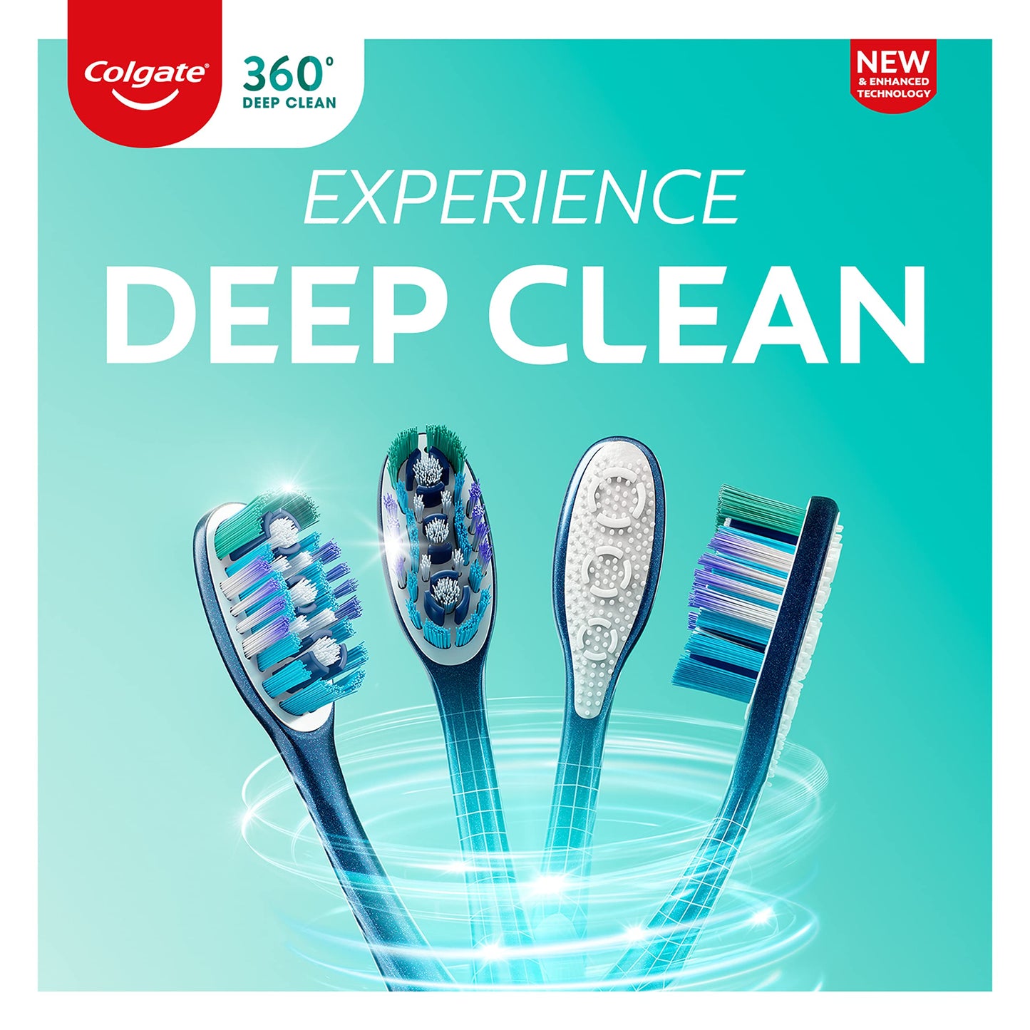 Colgate 360 Deep Clean Soft Toothbrush for 4 in 1 Bacterial Removal, Features Floss Tip Bristles and Tongue Cleaner, 4 Count