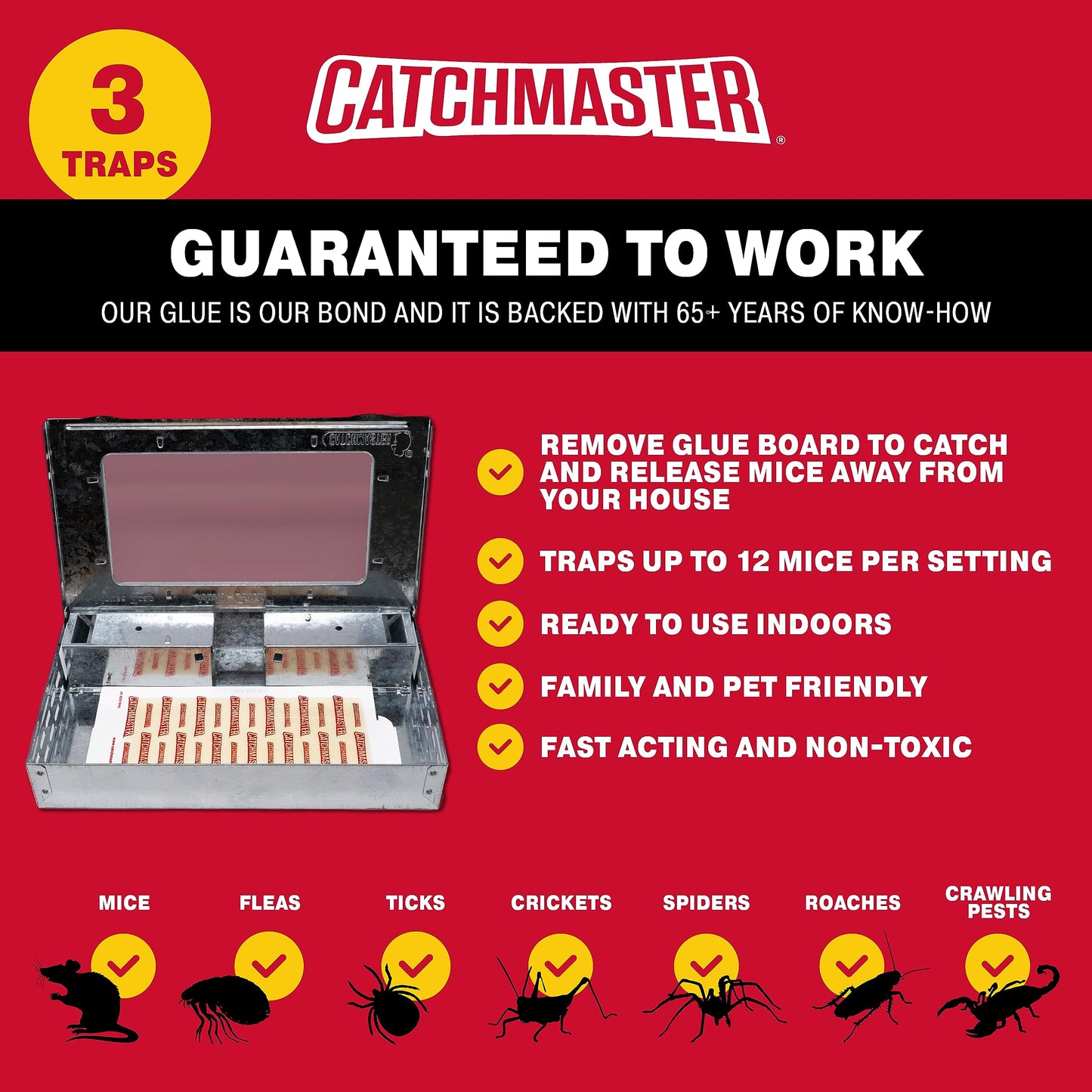 Catchmaster Pro Series Multi-Catch Mouse Trap 6-Pack, Humane Mouse Traps Indoor for Home, Rat Trap Outdoor with Replaceable Glue Boards, Pet Safe Pest Control, Live Catch for Garage & Shed