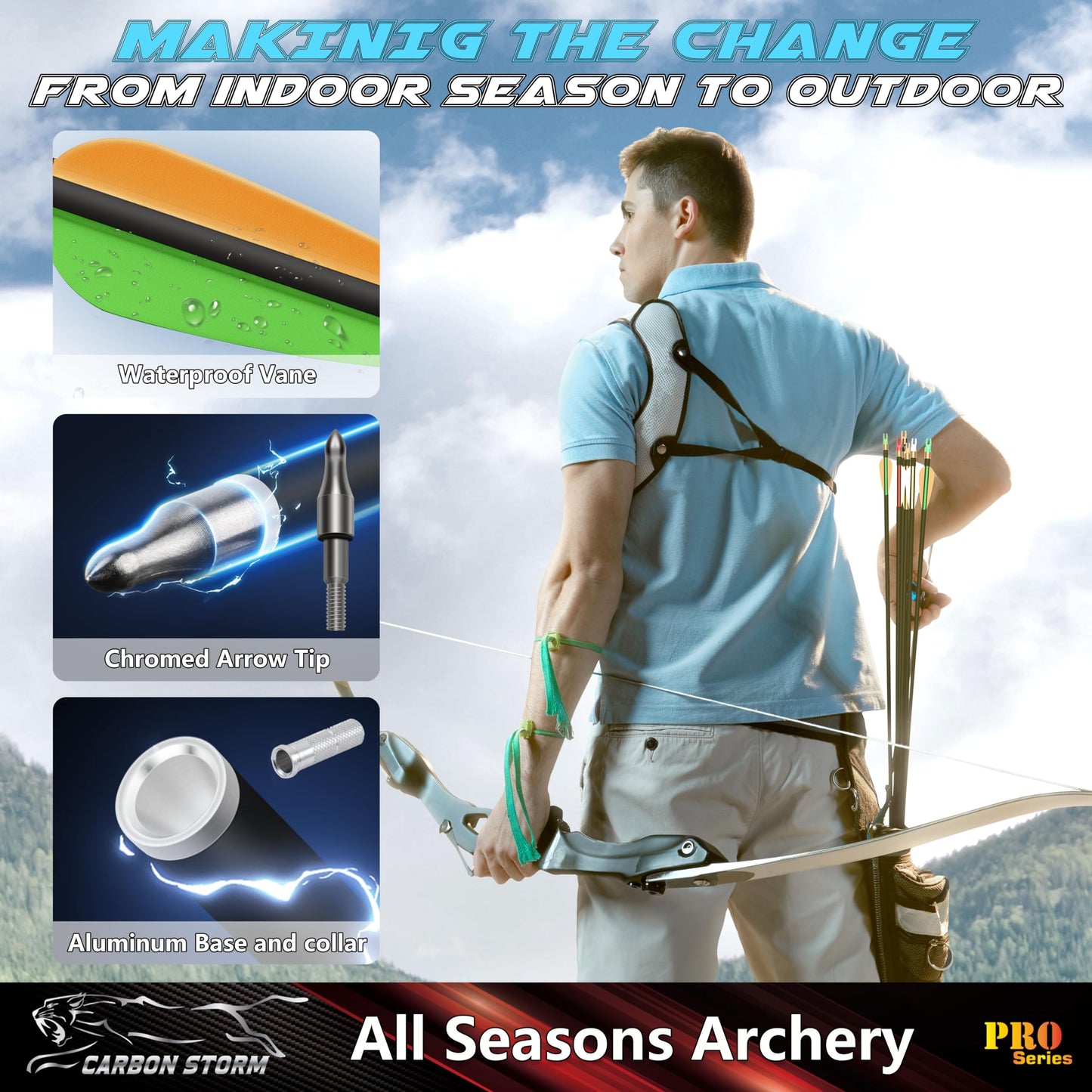 SUNYA Archery Compound Bow Arrows 12pcs Set. 30" Carbon Shaft, Spine 400 or 500 with Removable Tips