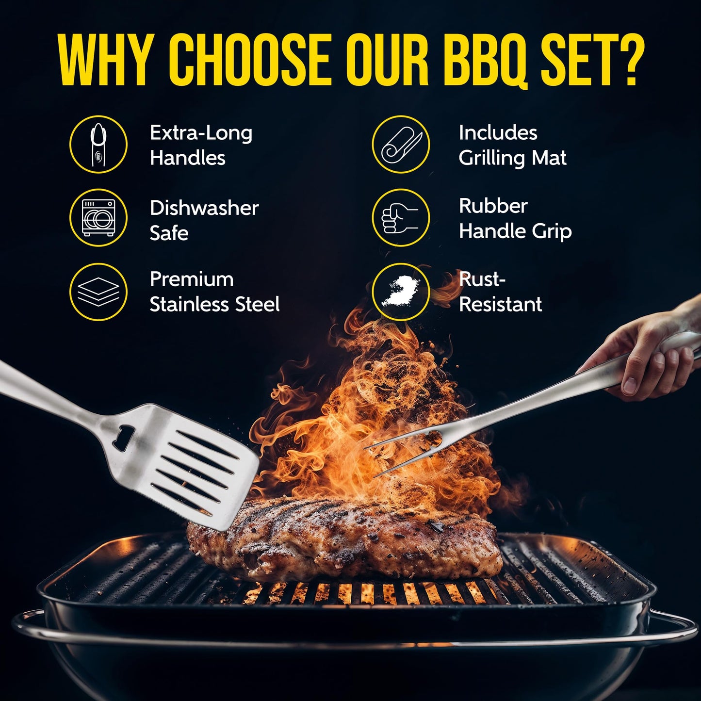 Kaluns Grilling Accessories, Dad Gifts for Fathers Day Grilling Gifts, Heavy Duty Stainless Steel BBQ Grill Tools Set for Outdoor Grill with Aluminum Case and Apron, Dad Birthday Gifts for Men Husband