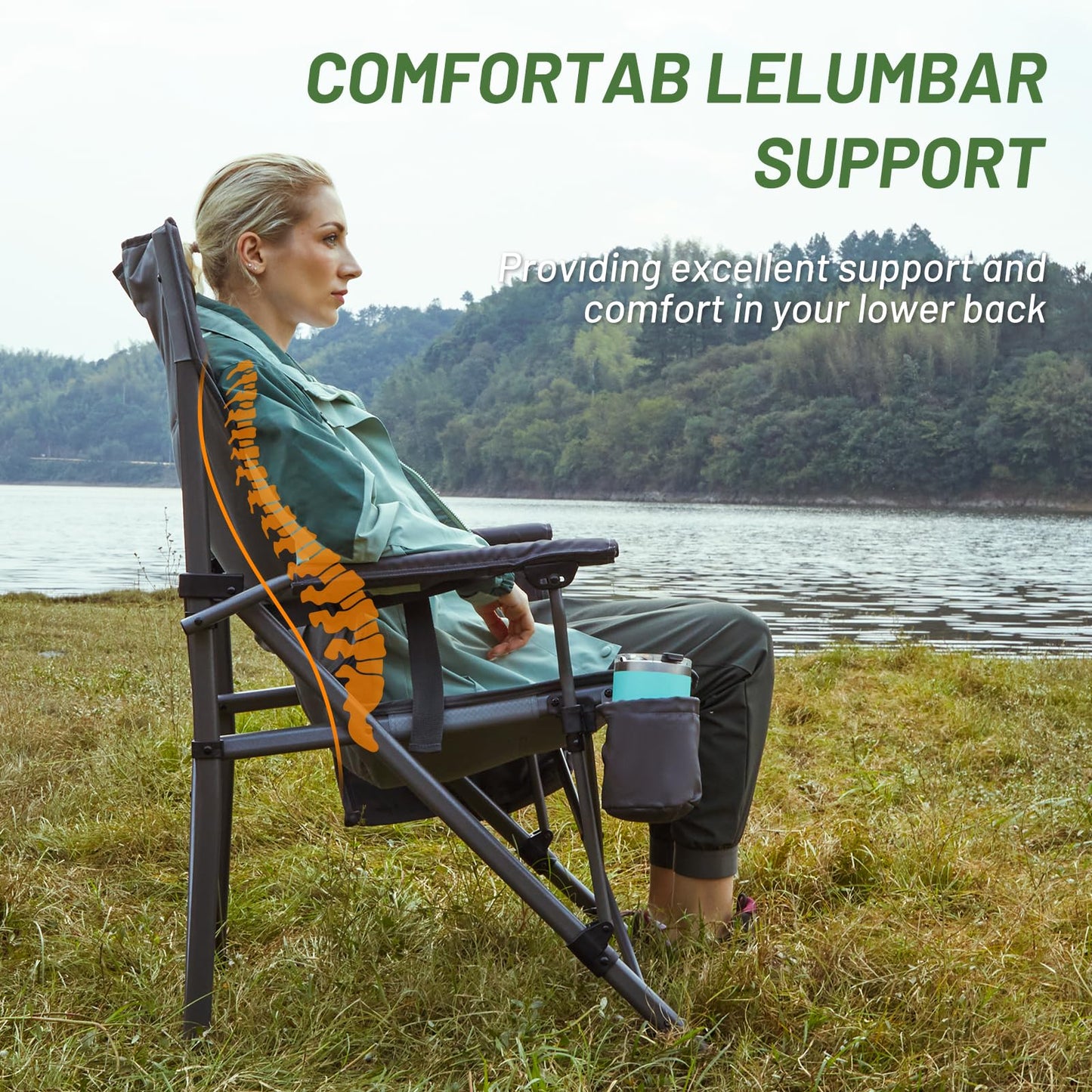 TIMBER RIDGE Oversized Folding Camping Chair High Back Heavy Duty for Adults Support up to 500lbs with Cup Holder, Side Pocket Cooler Bag
