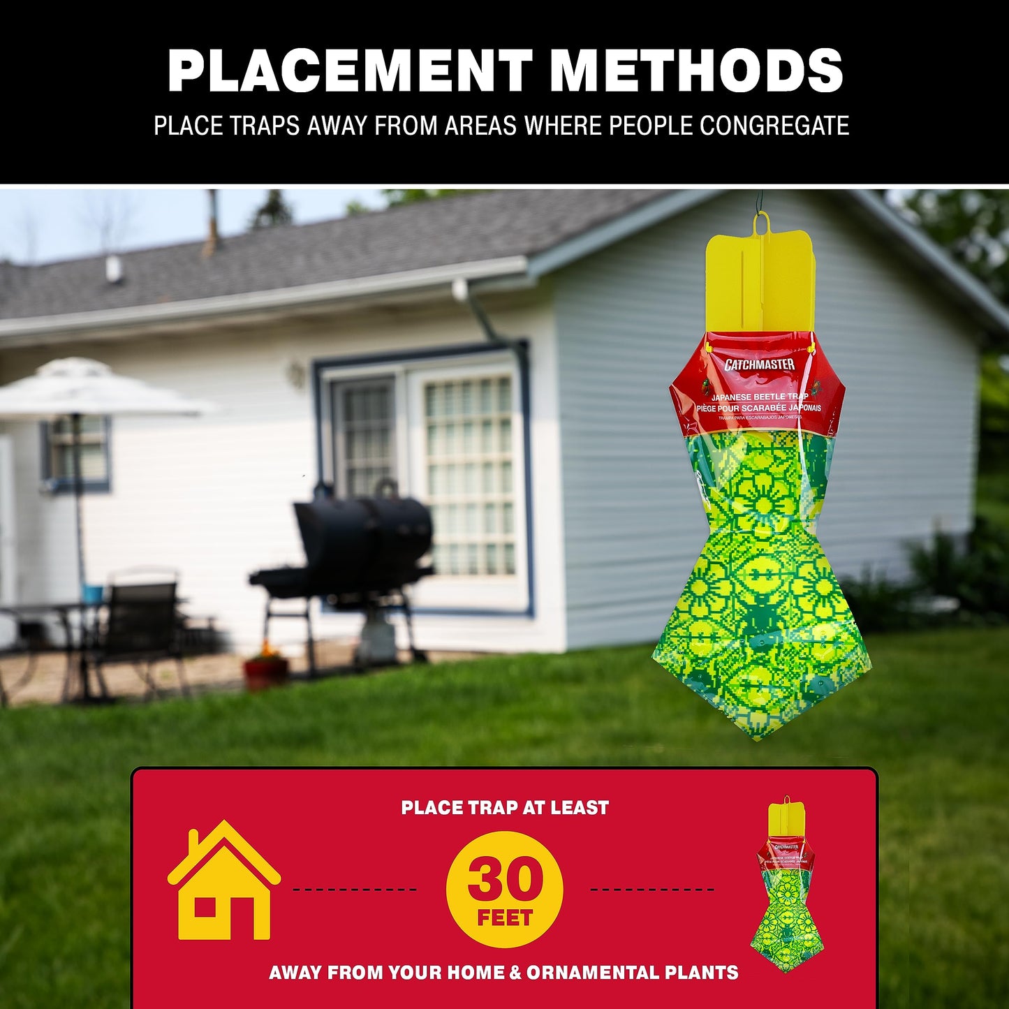 Catchmaster Japanese Beetle Traps Outdoor 3PK, Flying Insect Trap Bag with Dual Pheromone Food Lure, Hanging Bug Catcher for Backyard & Garden, Pest Control for Plants, Trees, Vegetables & Flowers