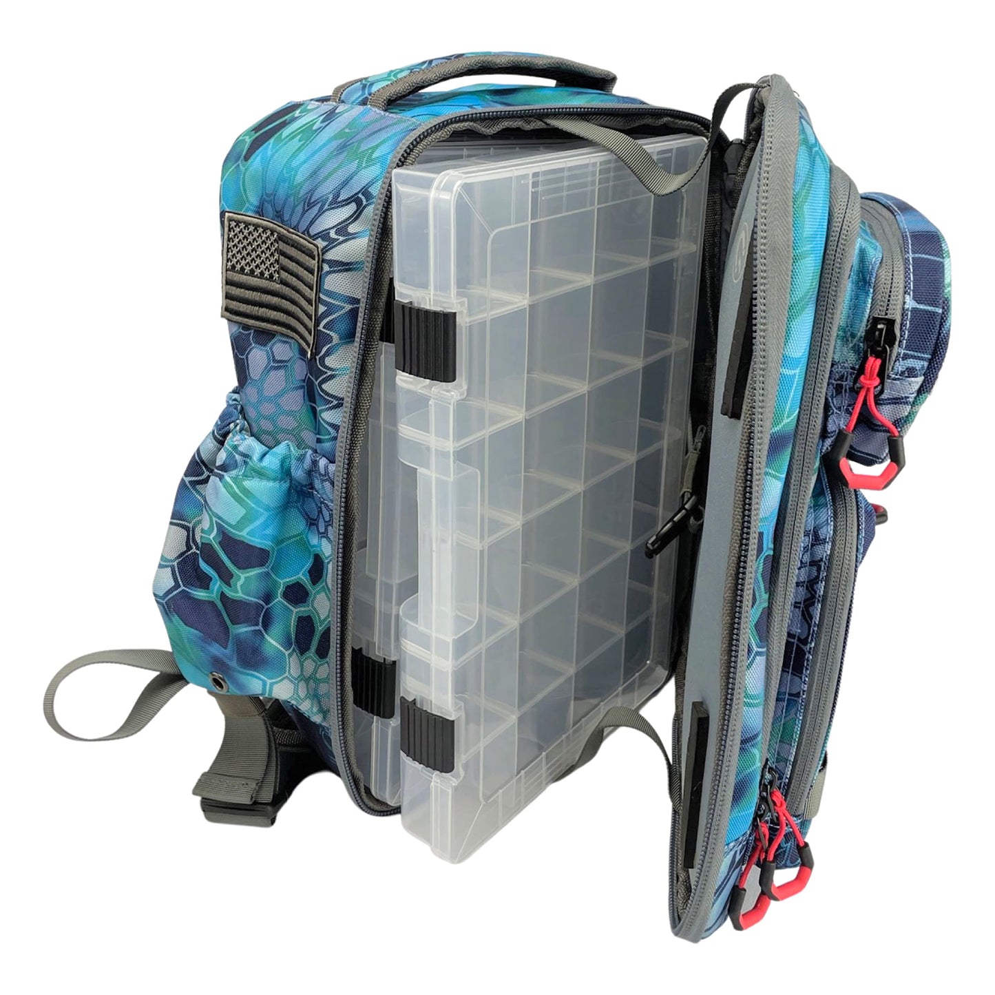EGO Kryptek Tactical Tackle Box Backpack, Durable Fishing Tool Bag, 1000D Nylon Fabric with PVC Back, Water-Resistant, Multiple Storage Pockets, Laser-Cut Molle Loops, Includes 4 Tackle Trays