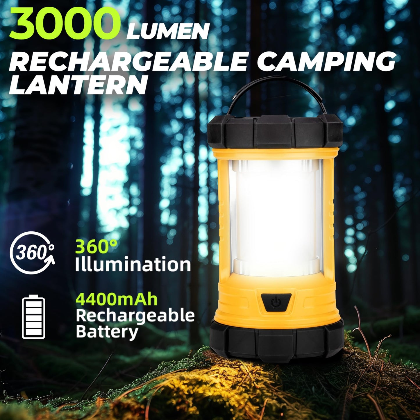 Rechargeable Camping Lantern, 3000LM 5 Light Modes Camping Light 4400 Capacity Phone Charger LED Impact-Resistant Flashlight Lantern Portable Waterproof Hurricane Lanterns for Emergency(Pale Green)