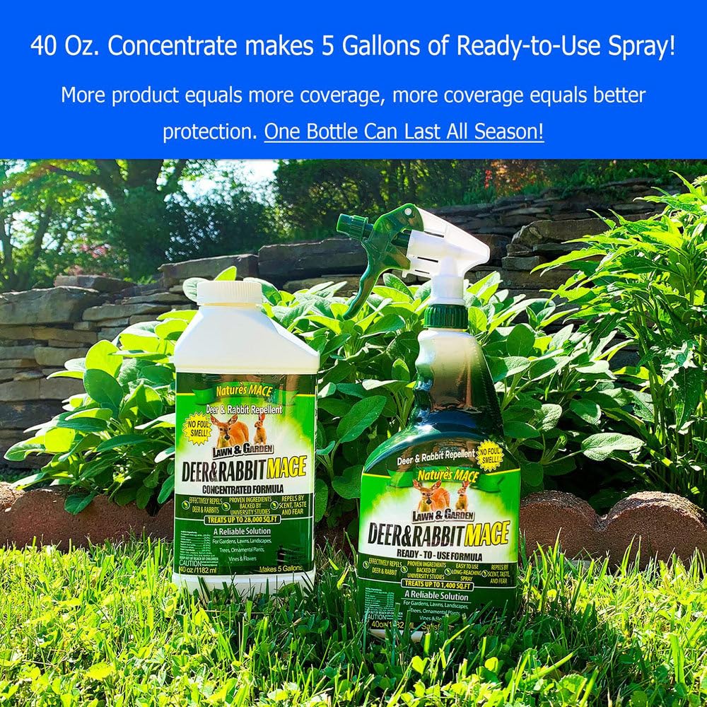 Nature's MACE Deer and Rabbit Repellent 5 Gal Concentrate, Covers 10 Acres,Repel Deer from Your Home & Garden, Safe to use Around Children, Plants & Produce, Protect Your Garden Instantly