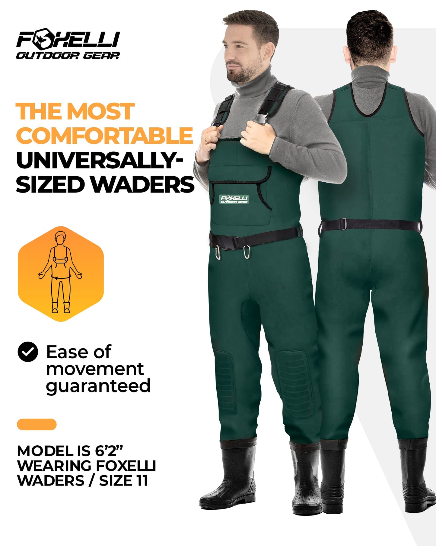 Foxelli Chest Waders, Waterproof 4mm Neoprene Hunting & Fishing Waders for Men & Women with Boots