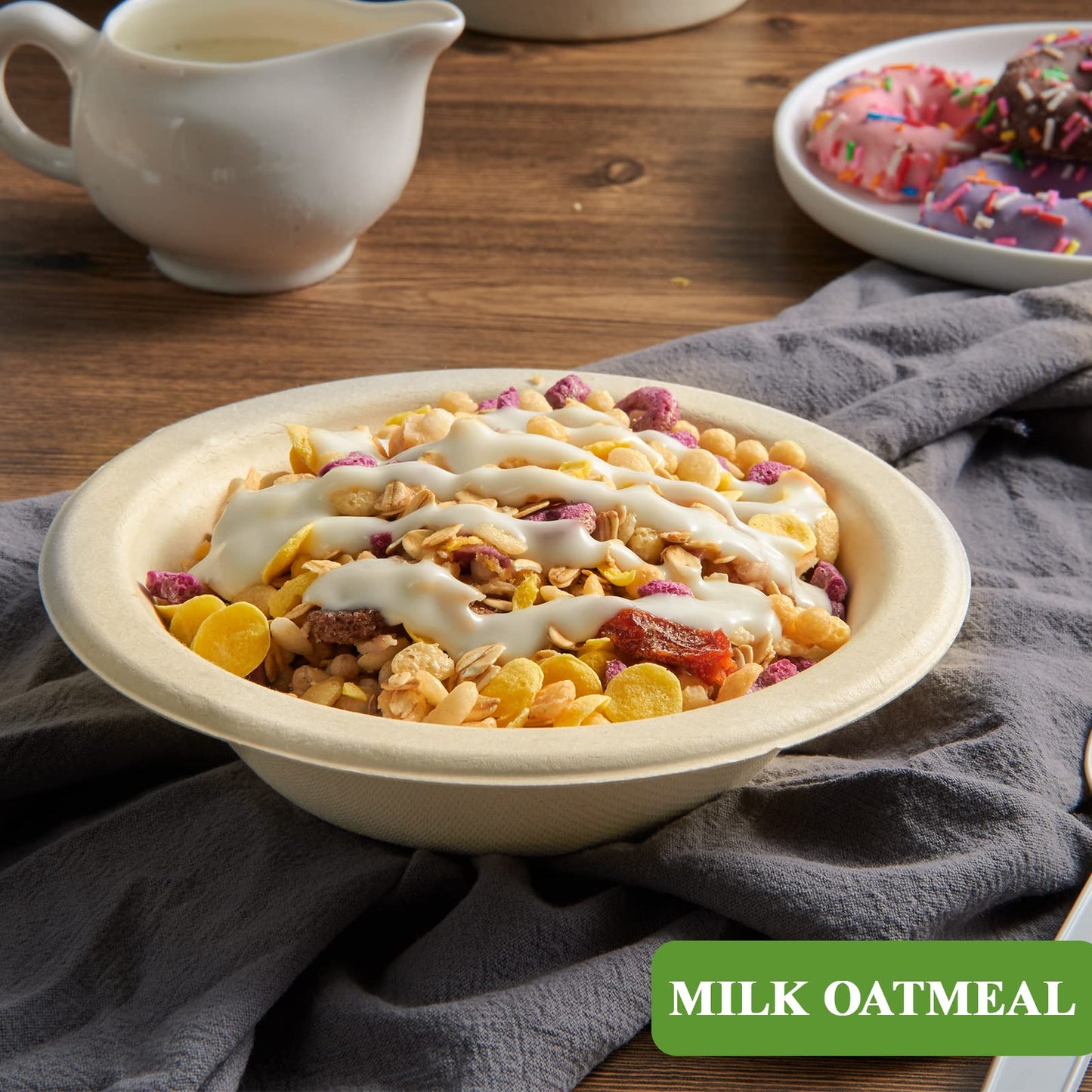 Vplus 500 Pack 12 OZ Paper Bowls Bulk, Disposable Compostable, Eco-friendly Bagasse, Heavy-duty Bowls Perfect for Milk Cereals, Snacks, Salads