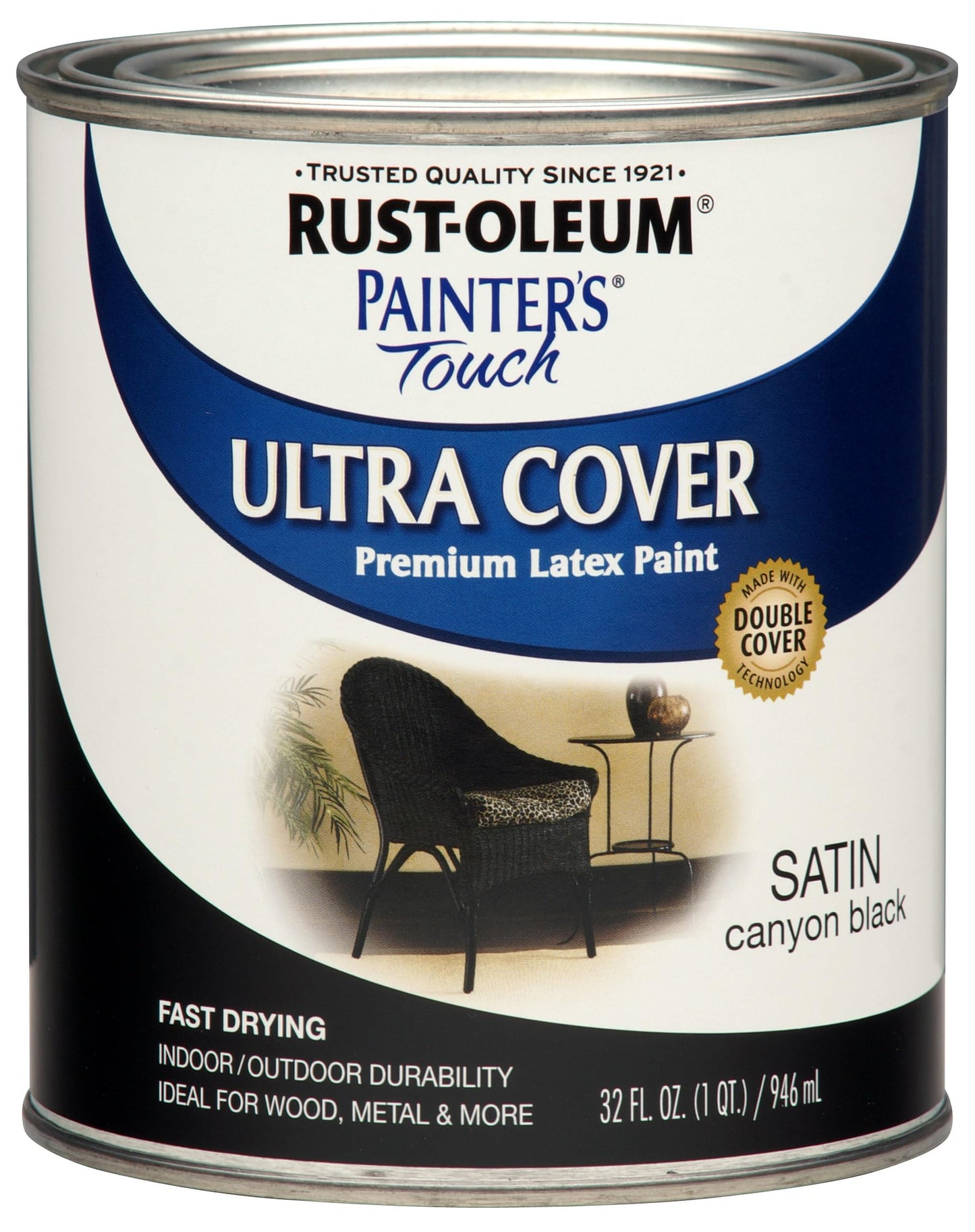 Rust-Oleum 1976502 Painter's Touch Latex Paint, Flat Black 32 Fl Oz, 1 Quarts, (Pack of 1)