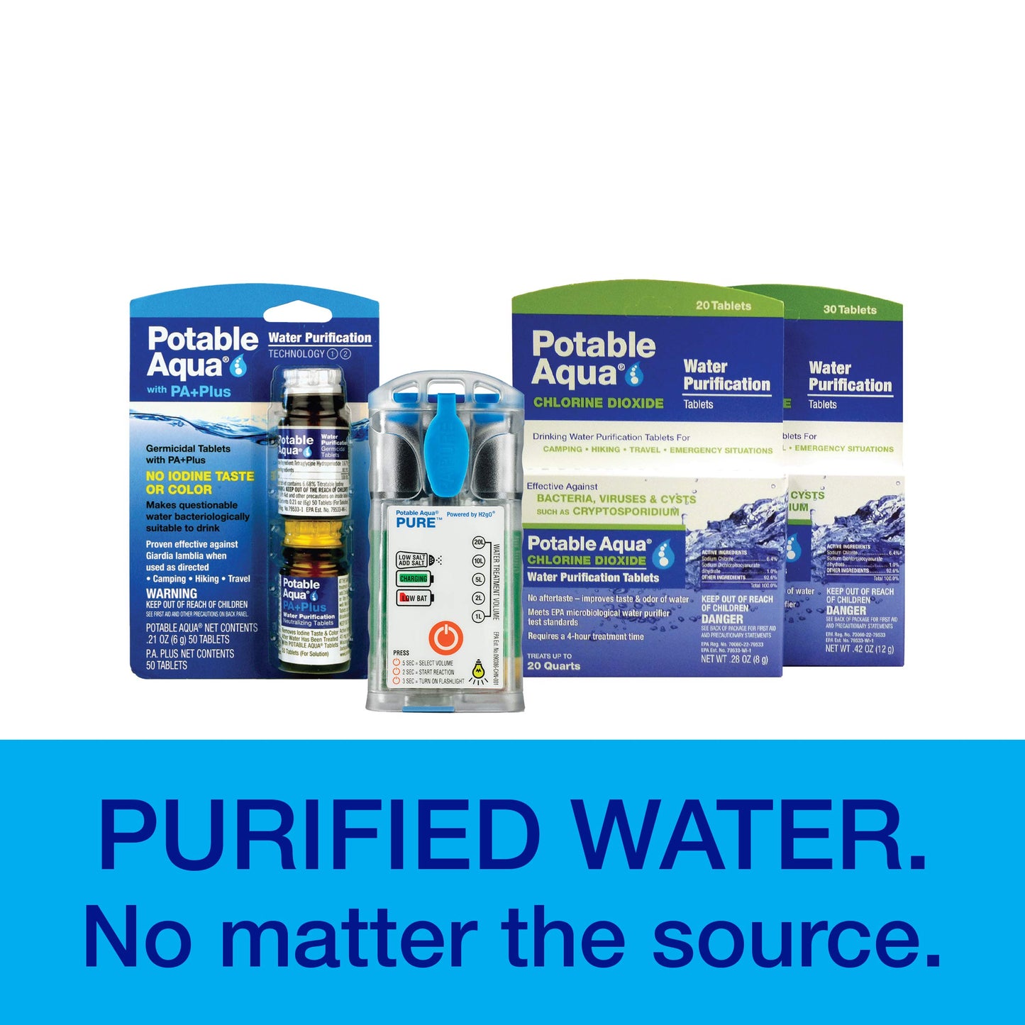Potable Aqua Chlorine Dioxide Water Purification Tablets - 30 Count